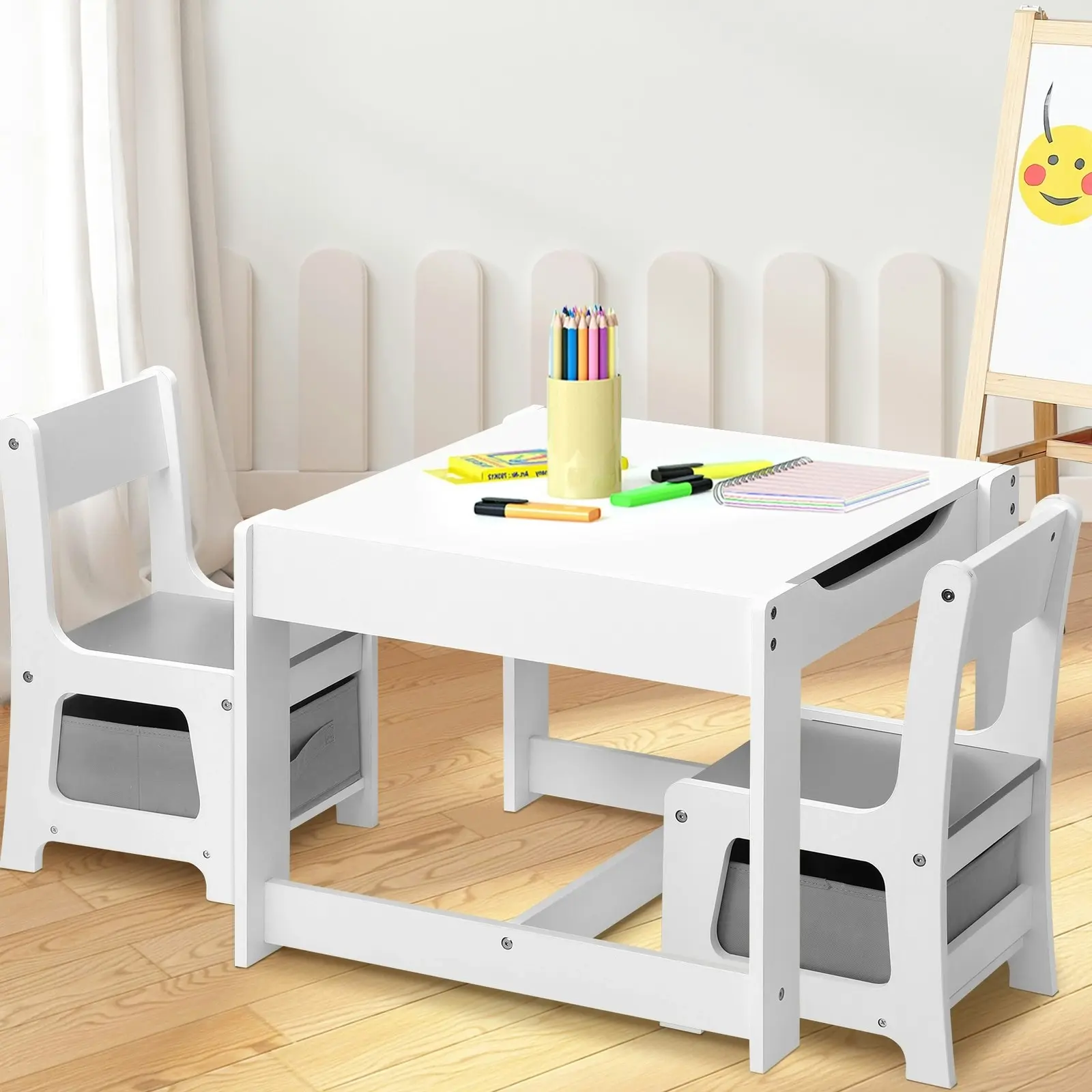 Oikiture Kids Table and Chairs Set Activity Play Study Desk w/ Toys Storage Box