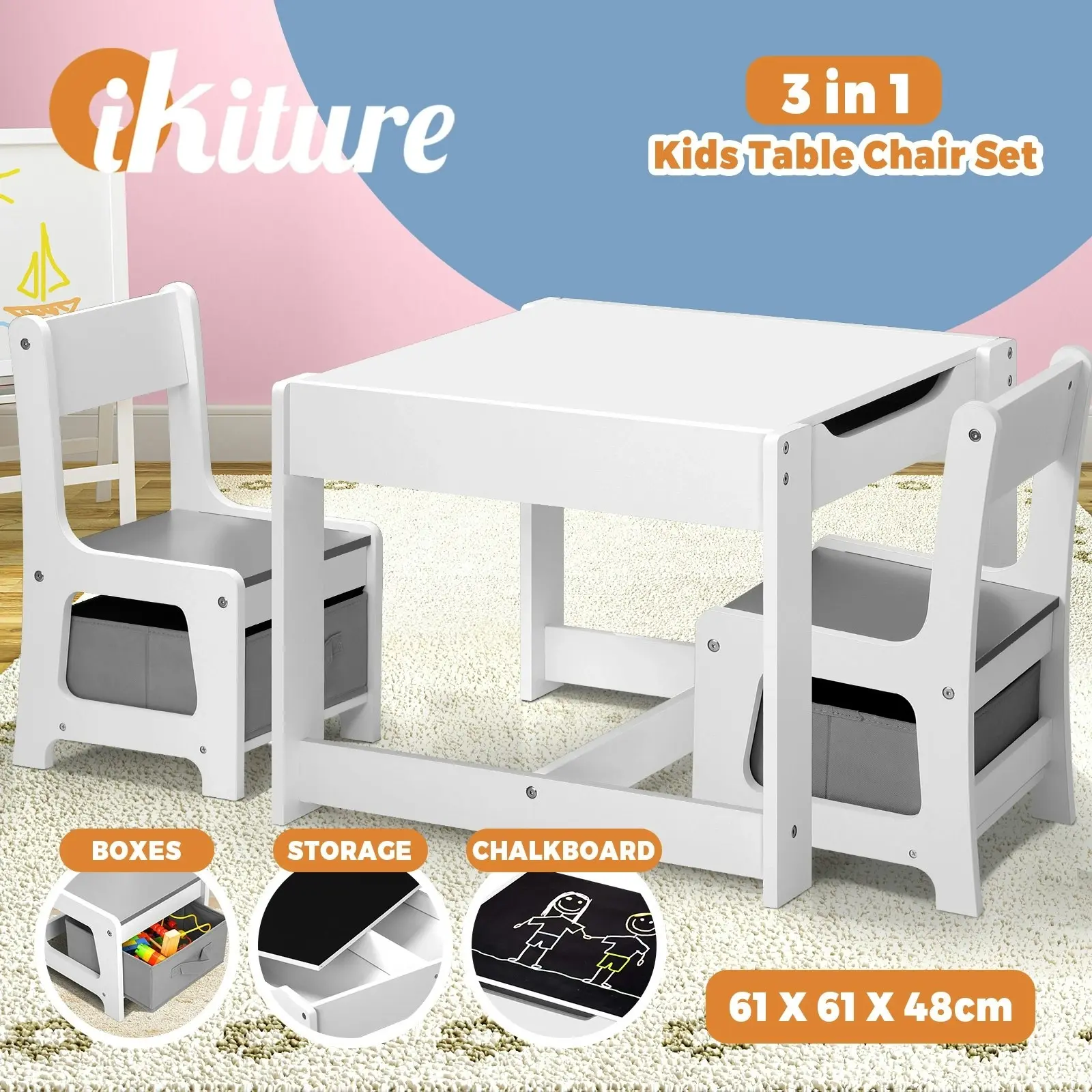 Oikiture Kids Table and Chairs Set Activity Play Study Desk w/ Toys Storage Box