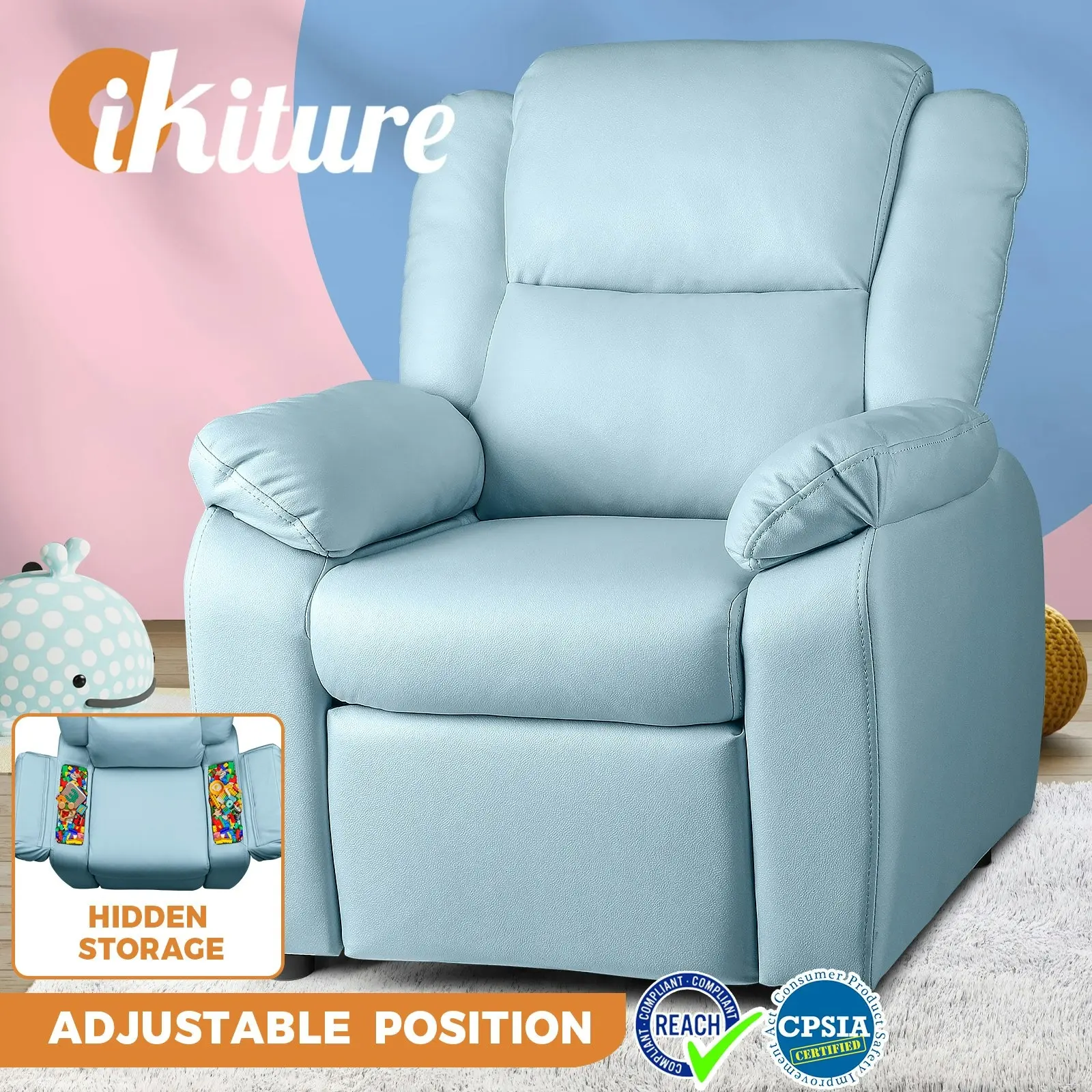 Oikiture Kids Recliner Children Lounge Chairs Engineered Fabric Couch Armchair