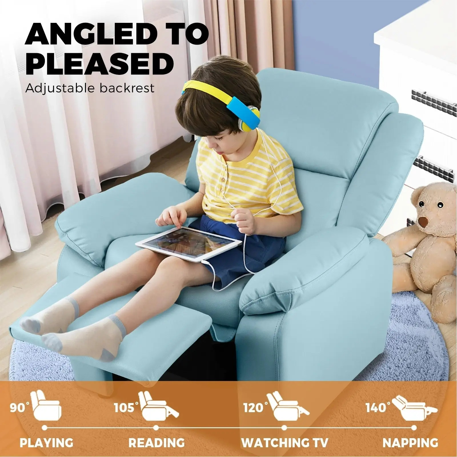 Oikiture Kids Recliner Children Lounge Chairs Engineered Fabric Couch Armchair