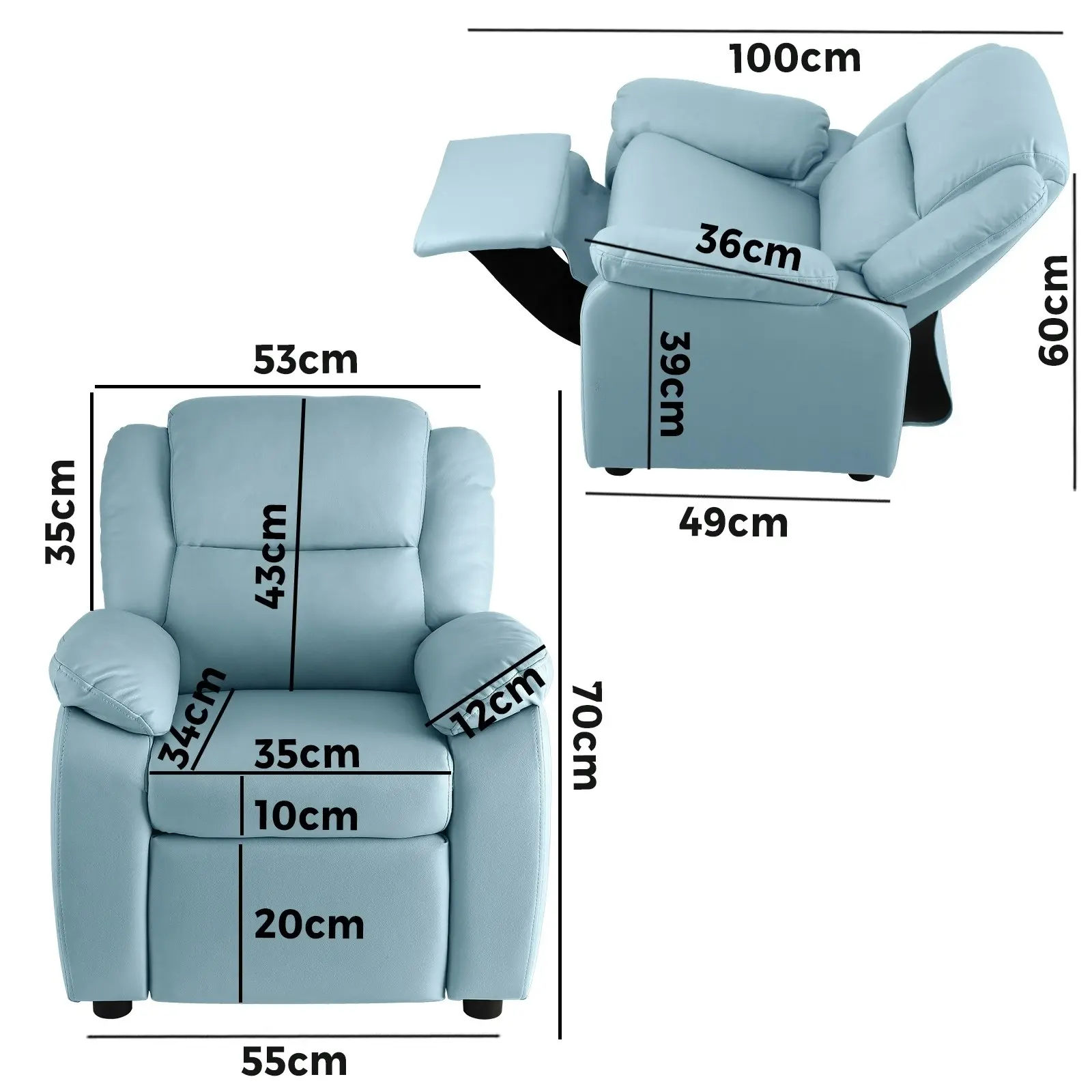 Oikiture Kids Recliner Children Lounge Chairs Engineered Fabric Couch Armchair