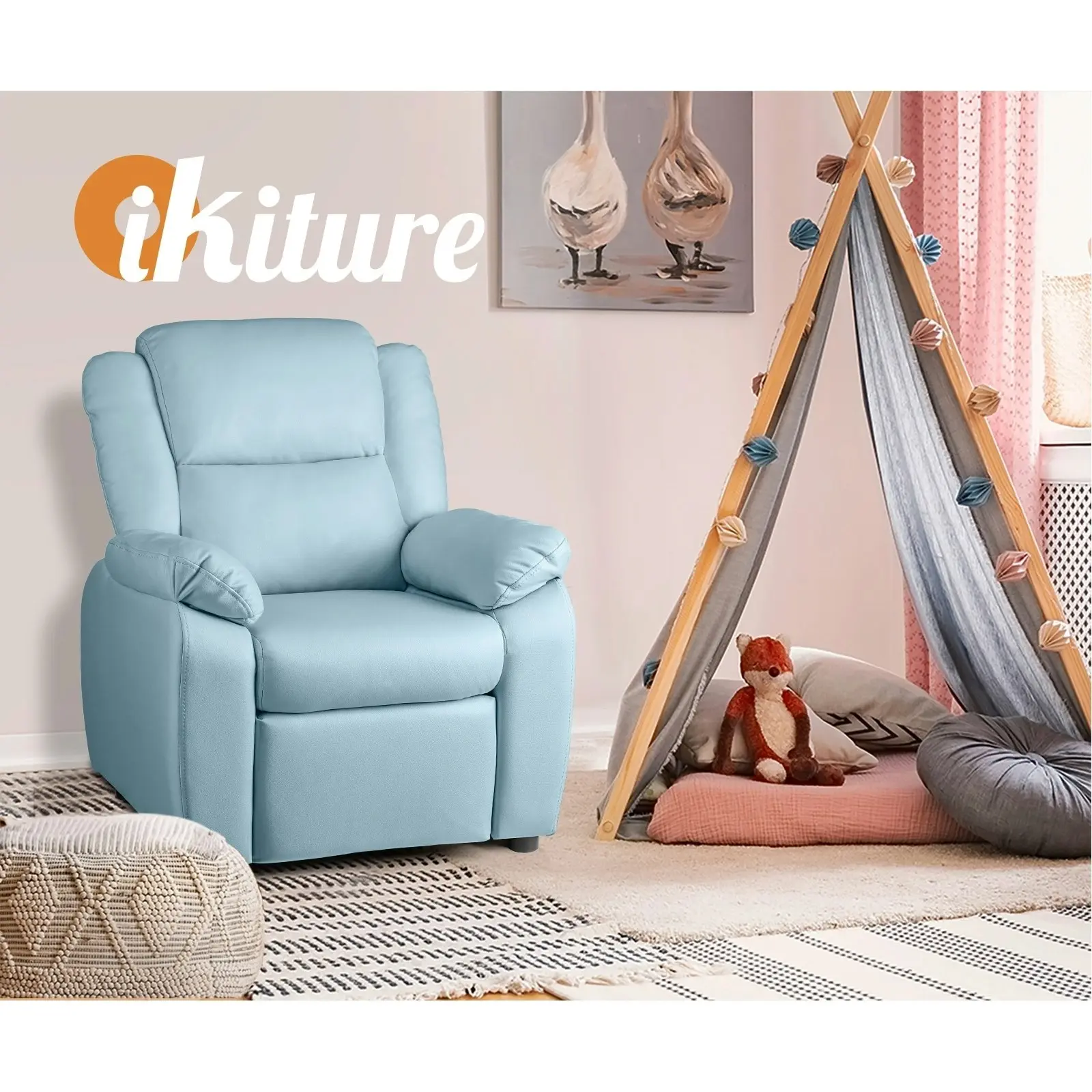 Oikiture Kids Recliner Children Lounge Chairs Engineered Fabric Couch Armchair