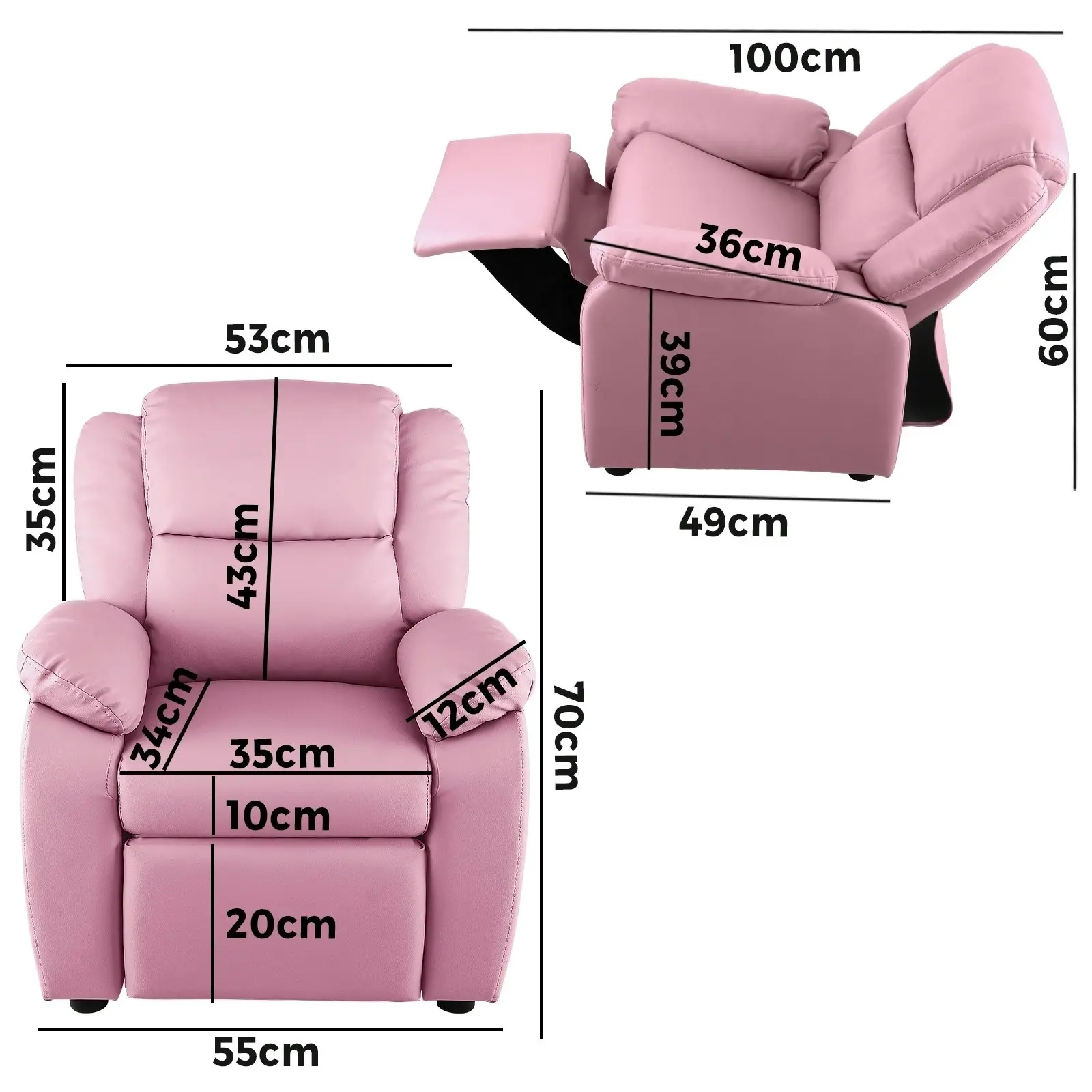 Oikiture Kids Recliner Chairs Children Lounge Sofa PU Armchair w/ Hidden Storage