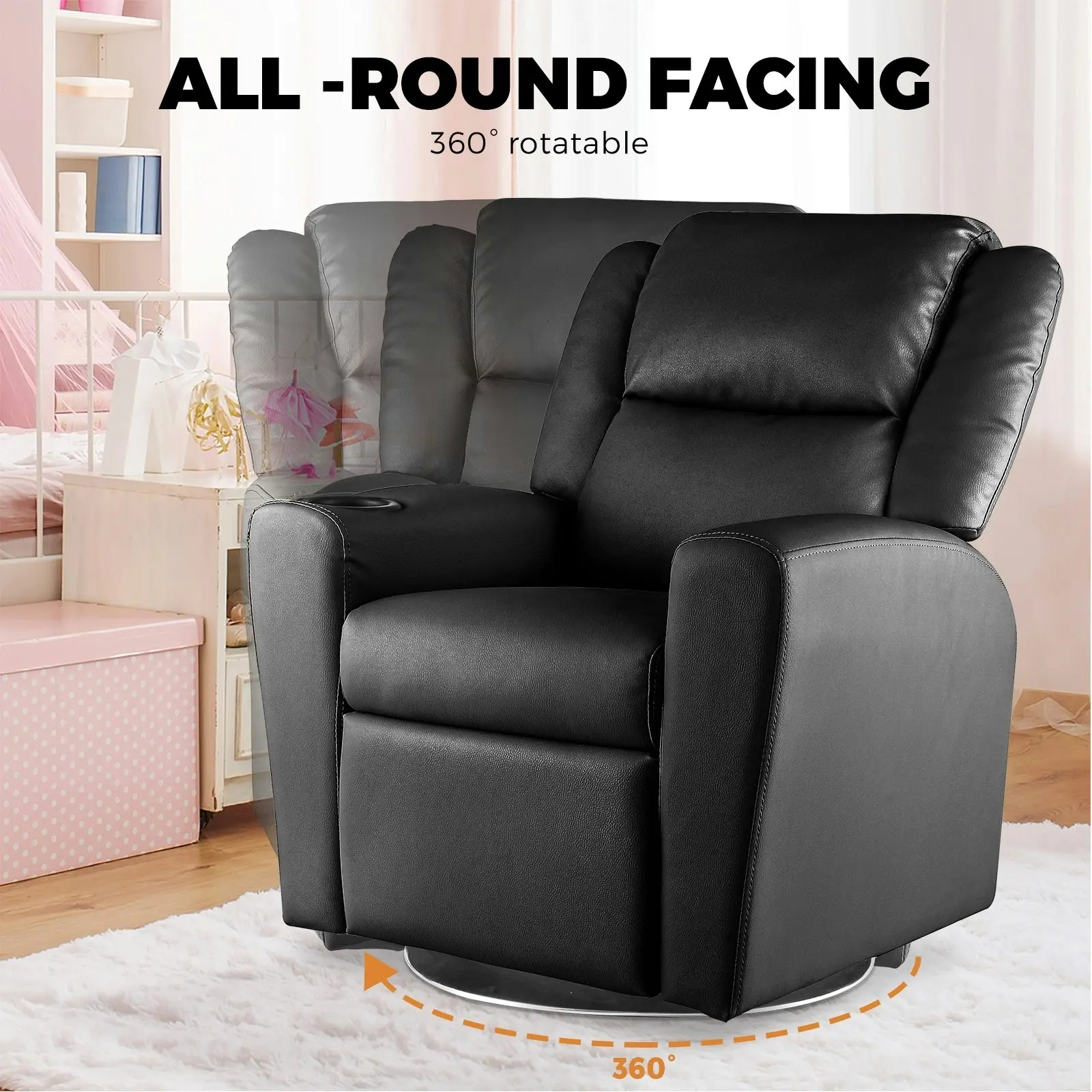 Oikiture Kids Recliner Chairs Rotatable Sofa Children Lounge PU Couch Armchair