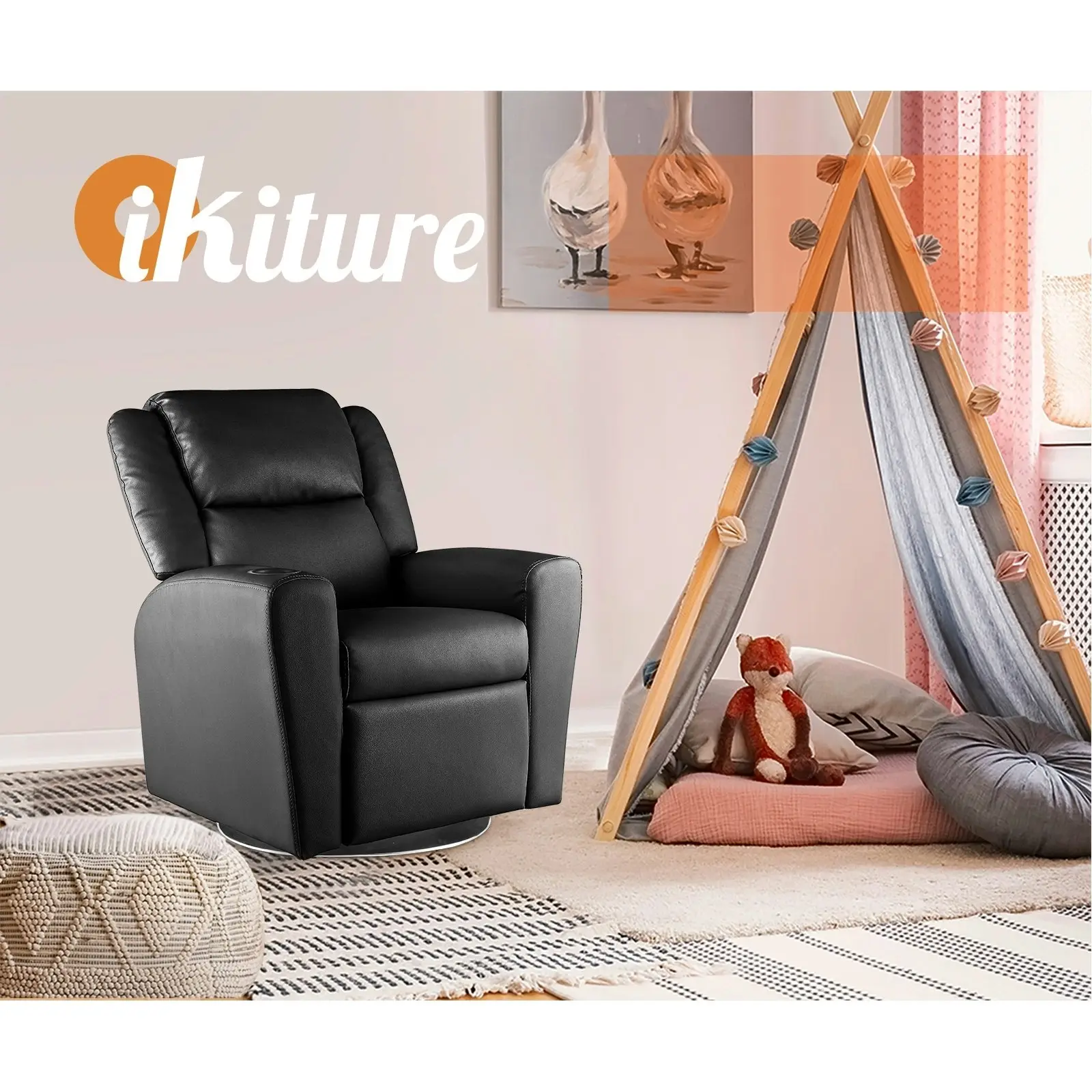 Oikiture Kids Recliner Chairs Rotatable Sofa Children Lounge PU Couch Armchair