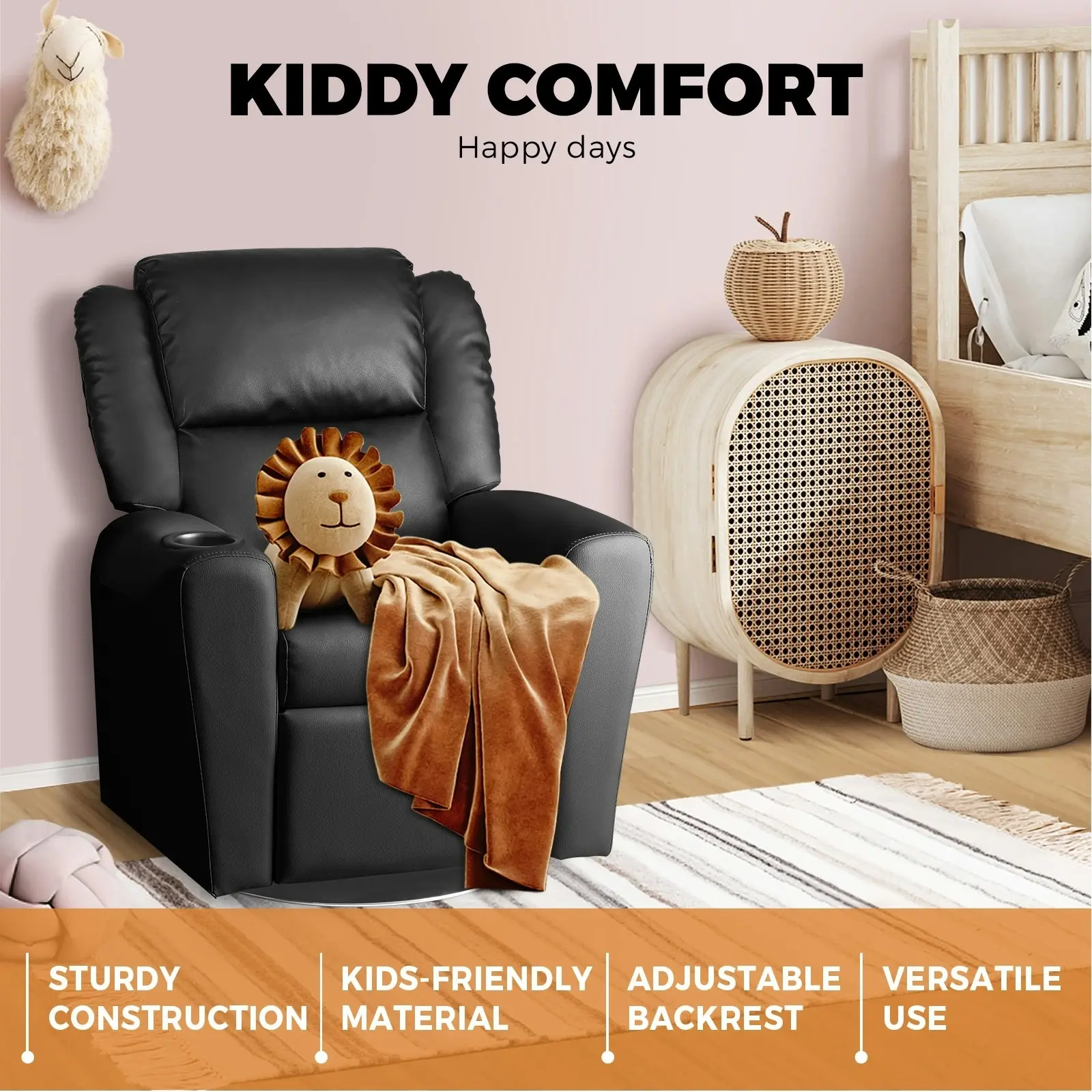 Oikiture Kids Recliner Chairs Rotatable Sofa Children Lounge PU Couch Armchair