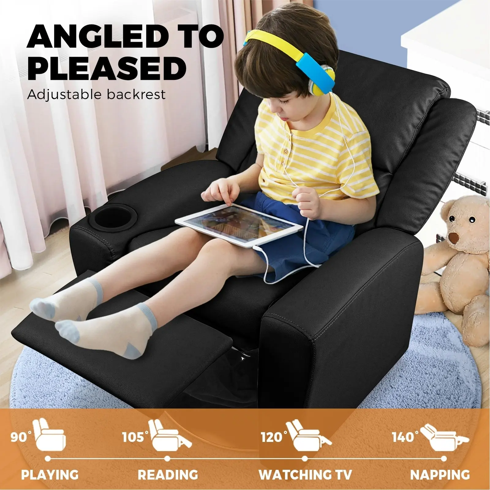 Oikiture Kids Recliner Chairs Rotatable Sofa Children Lounge PU Couch Armchair