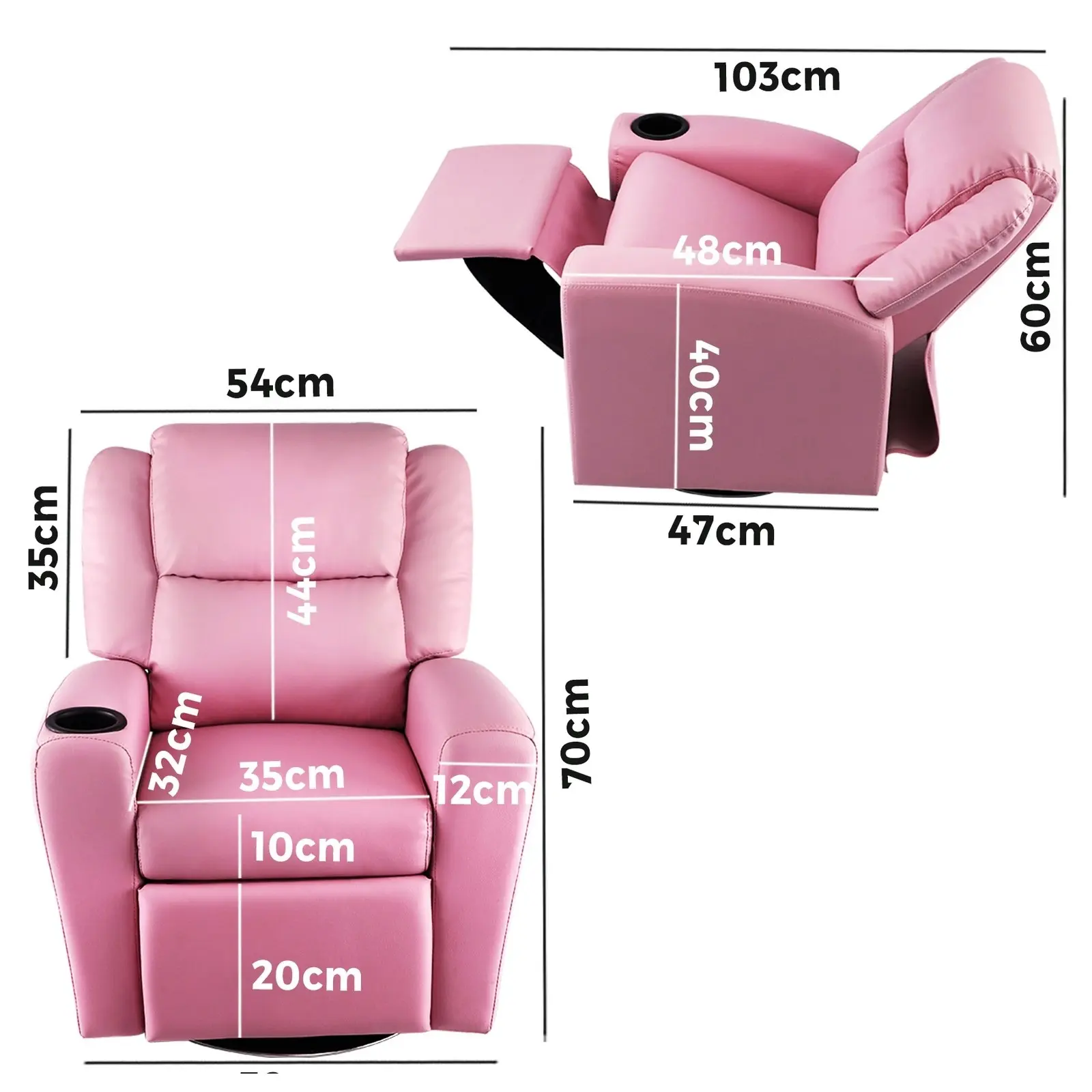 Oikiture Kids Recliner Sofa Children Lounge Chairs PU Armchair 360闂傚倸鍊搁幊搴∥涘鍛剨?Rotatable