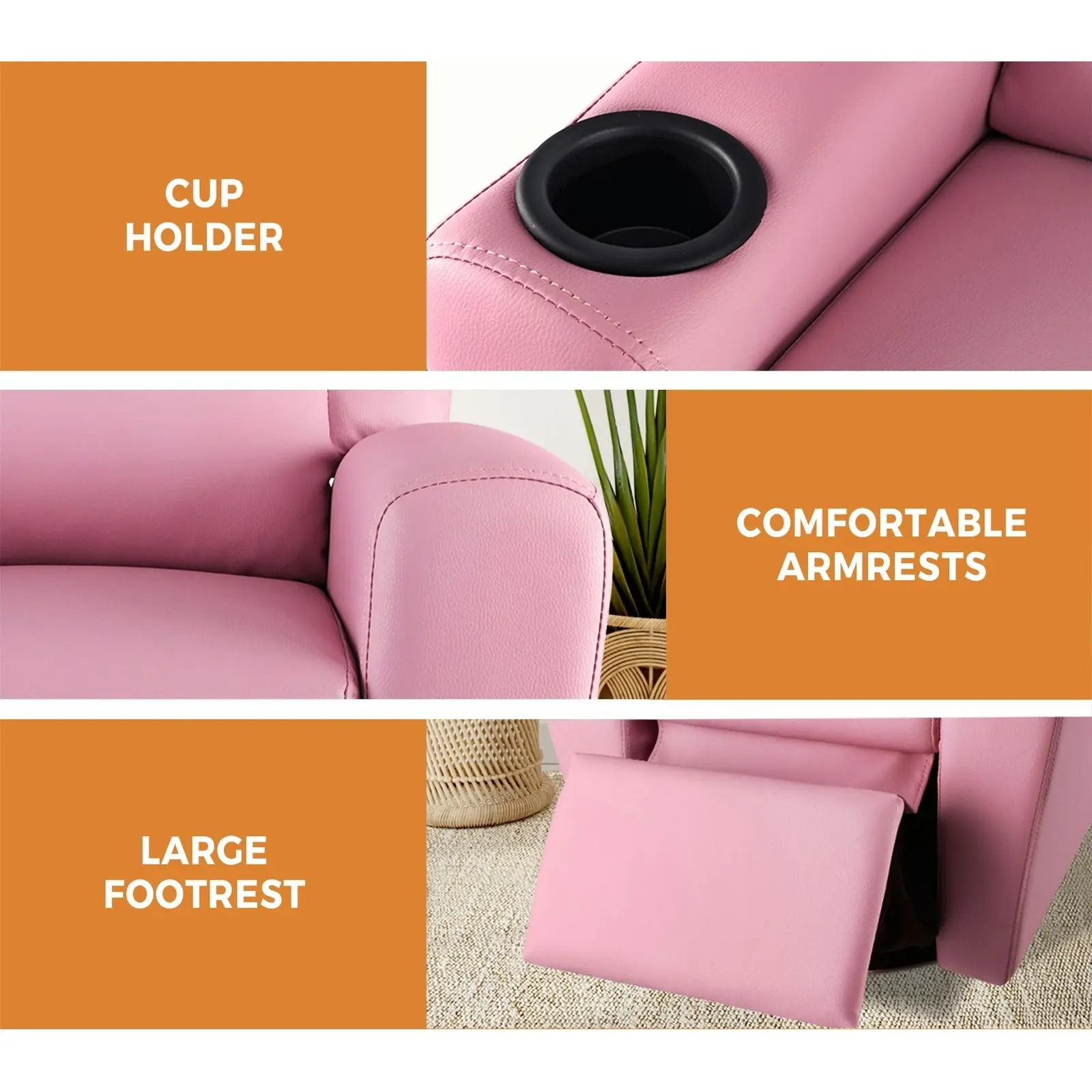 Oikiture Kids Recliner Sofa Children Lounge Chairs PU Armchair 360闂傚倸鍊搁幊搴∥涘鍛剨?Rotatable