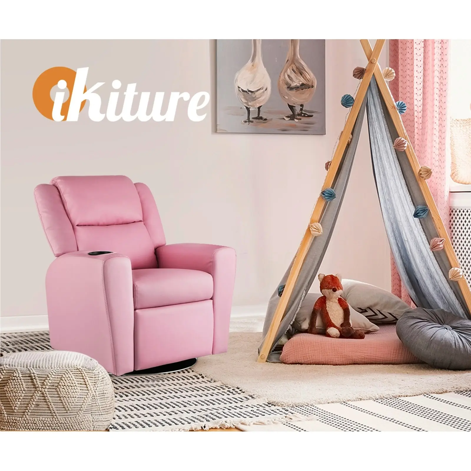 Oikiture Kids Recliner Sofa Children Lounge Chairs PU Armchair 360闂傚倸鍊搁幊搴∥涘鍛剨?Rotatable