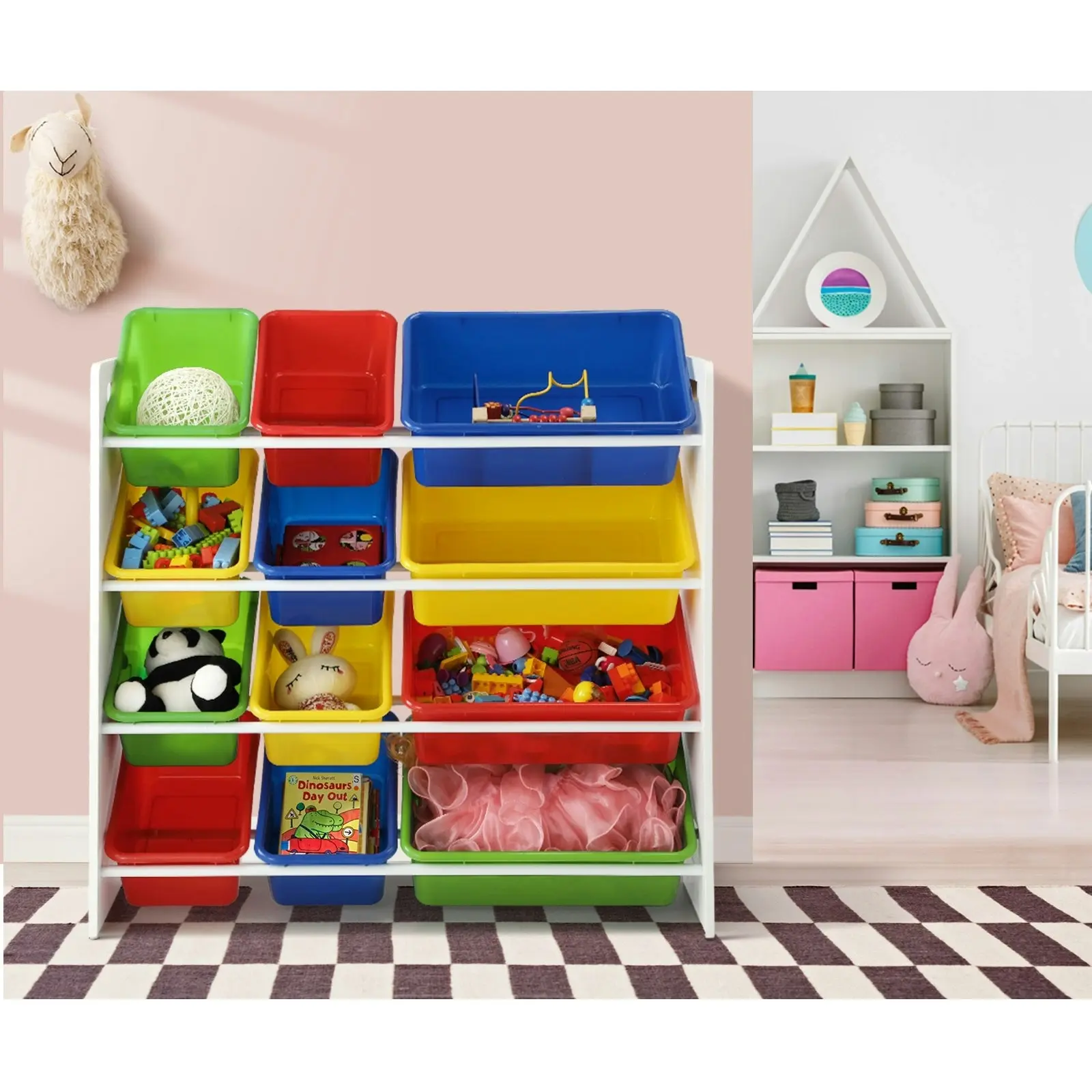 Oikiture Kids Toy Box Organiser 12 Bins Display Shelf Storage Rack Drawer