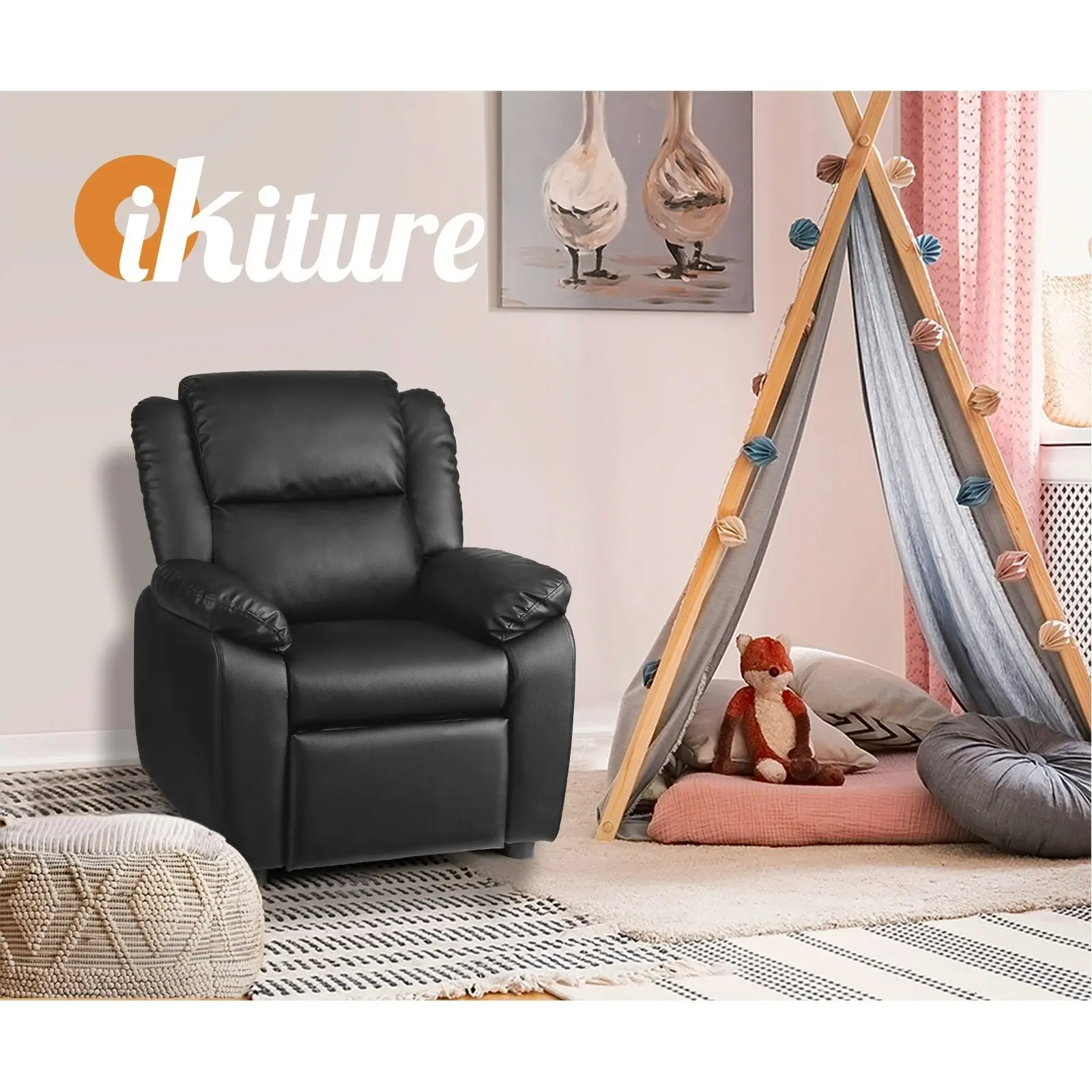 Oikiture Kids Recliner Sofa Children Lounge Chairs PU Couch Armchair w/ Storage