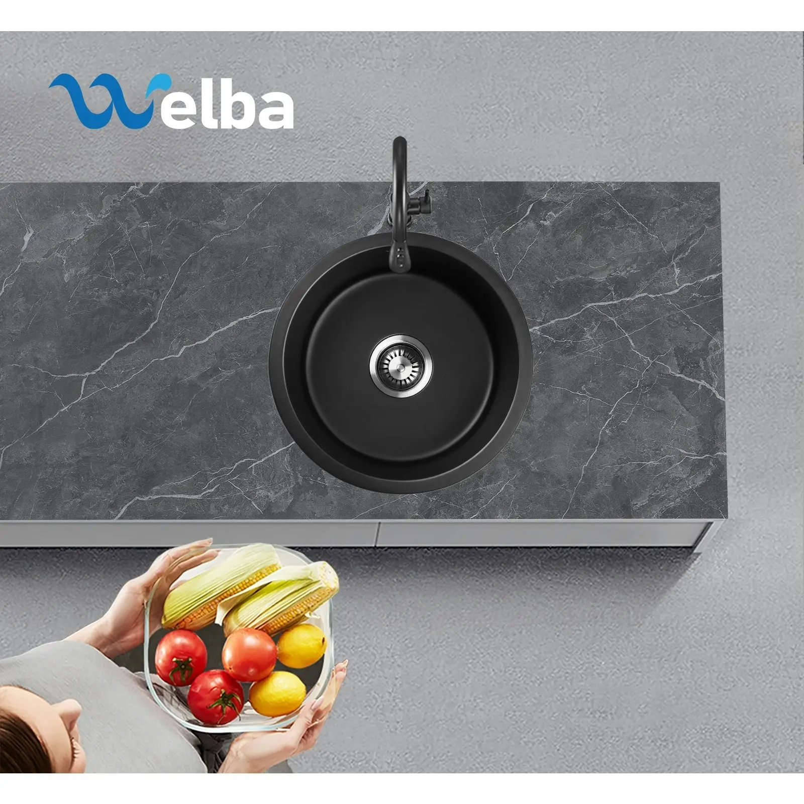 Welba Kitchen Sink Basin Granite Stone Bathroom Laundry Single Bowl 430x430mm