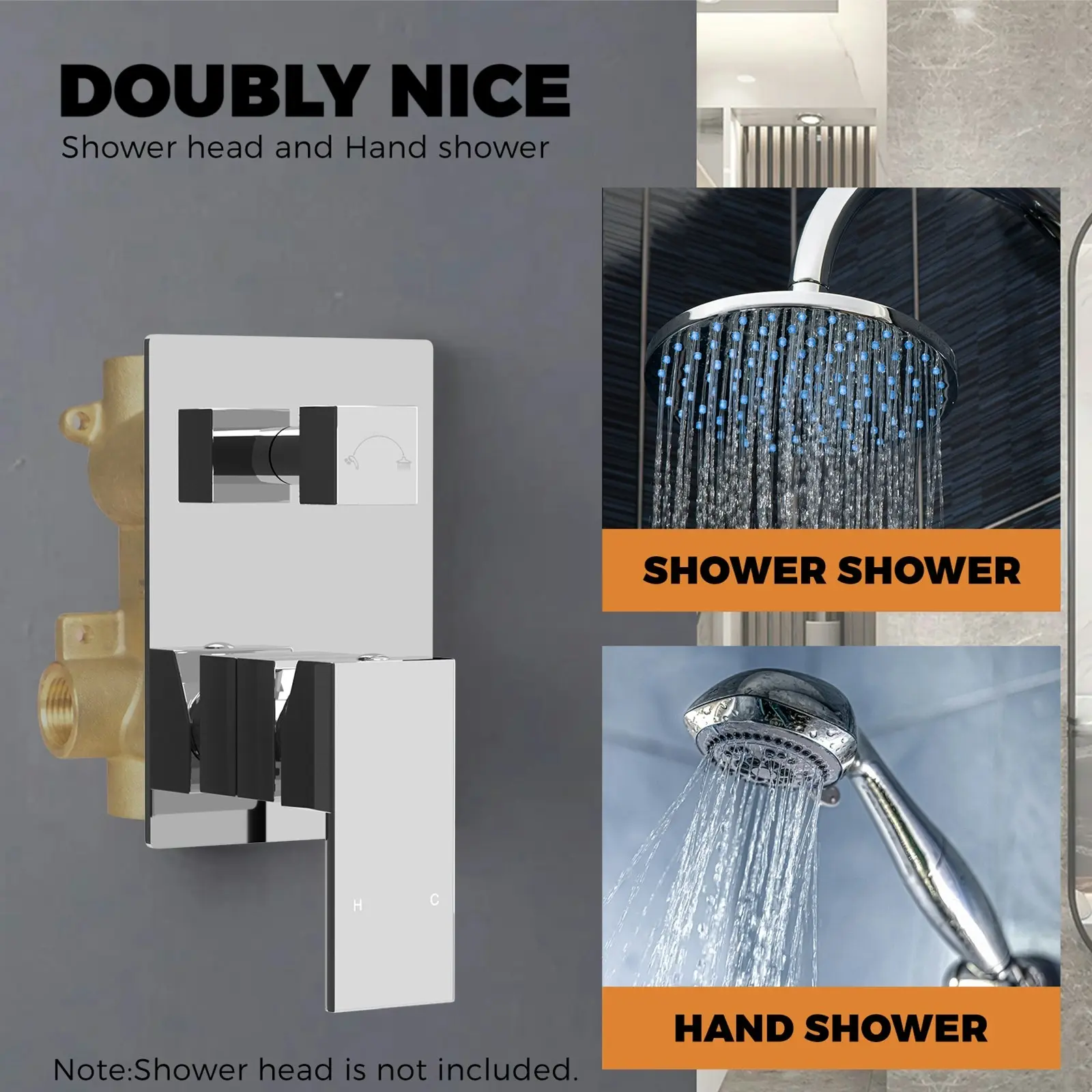 Chrome Wall Shower Mixer Hot Cold Tap Basin Vanity Sink Brass Bath Valve DIY