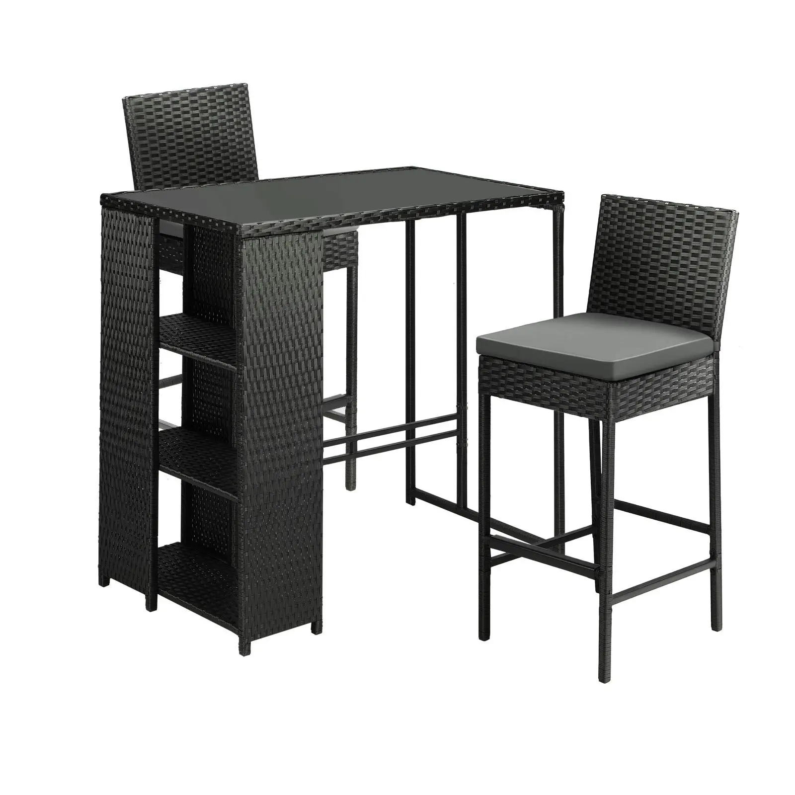 Livsip Outdoor Bar Table Dining Chairs Stools Set Rattan Patio Furniture 3 Piece