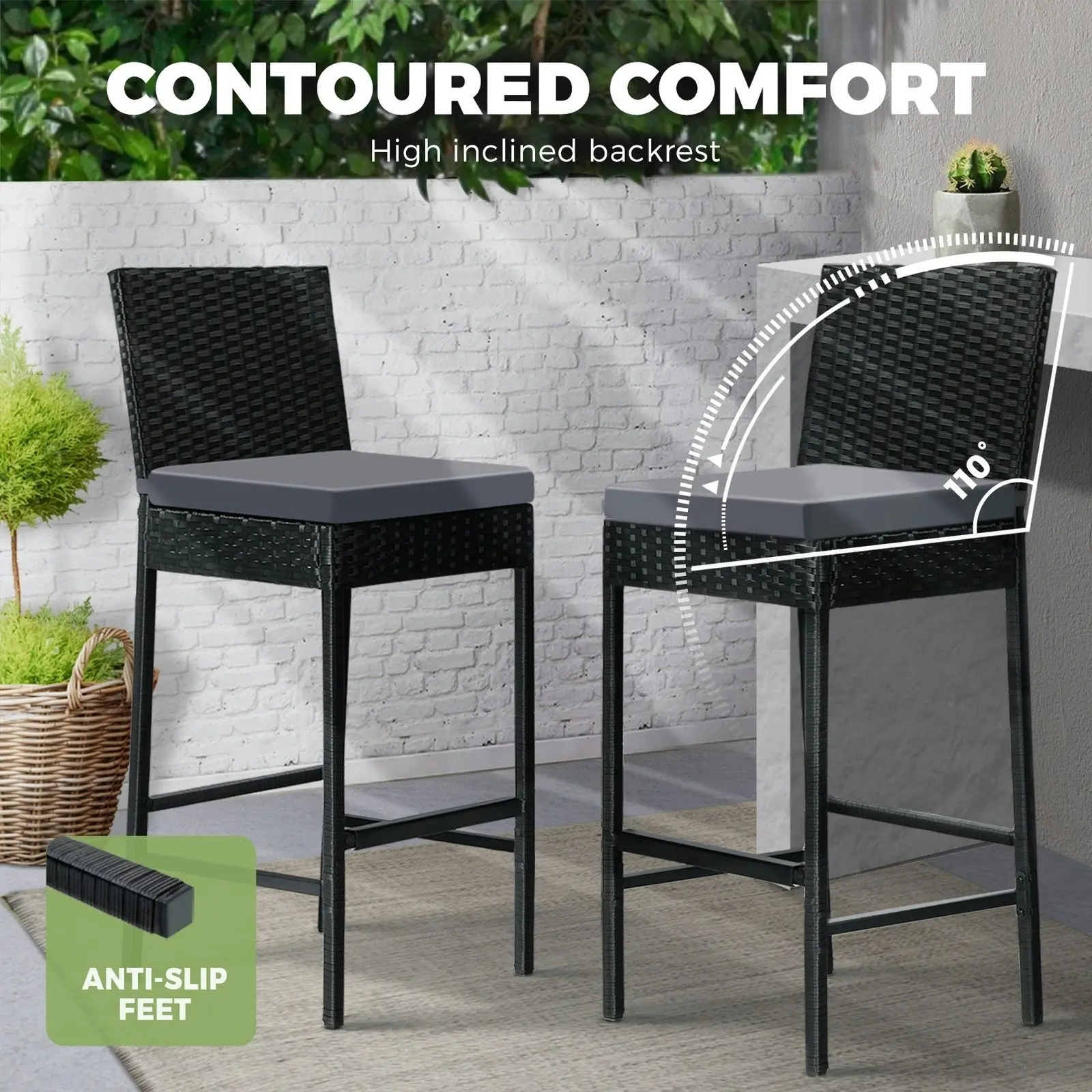 Livsip Outdoor Bar Table Dining Chairs Stools Set Rattan Patio Furniture 3 Piece