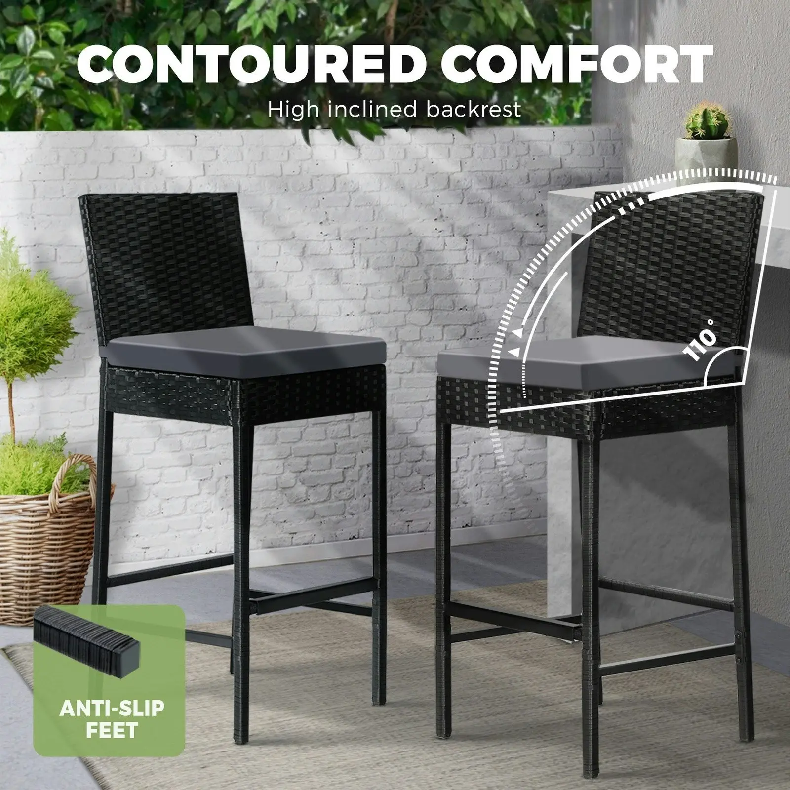 Livsip Outdoor Rattan Bar Stools Patio Dinning Chairs Cafe Garden Furniture 2X