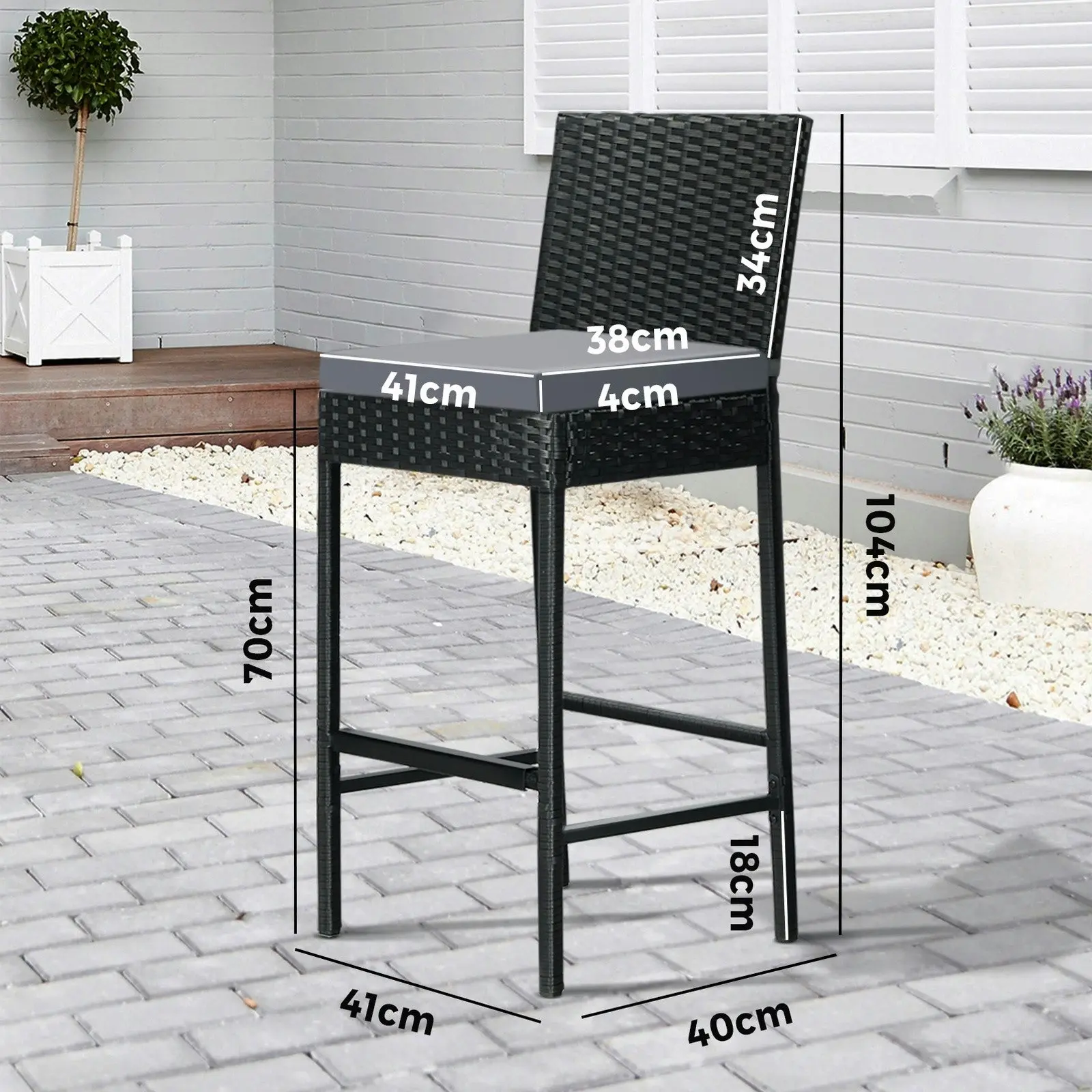 Livsip Outdoor Rattan Bar Stools Patio Dinning Chairs Cafe Garden Furniture 2X