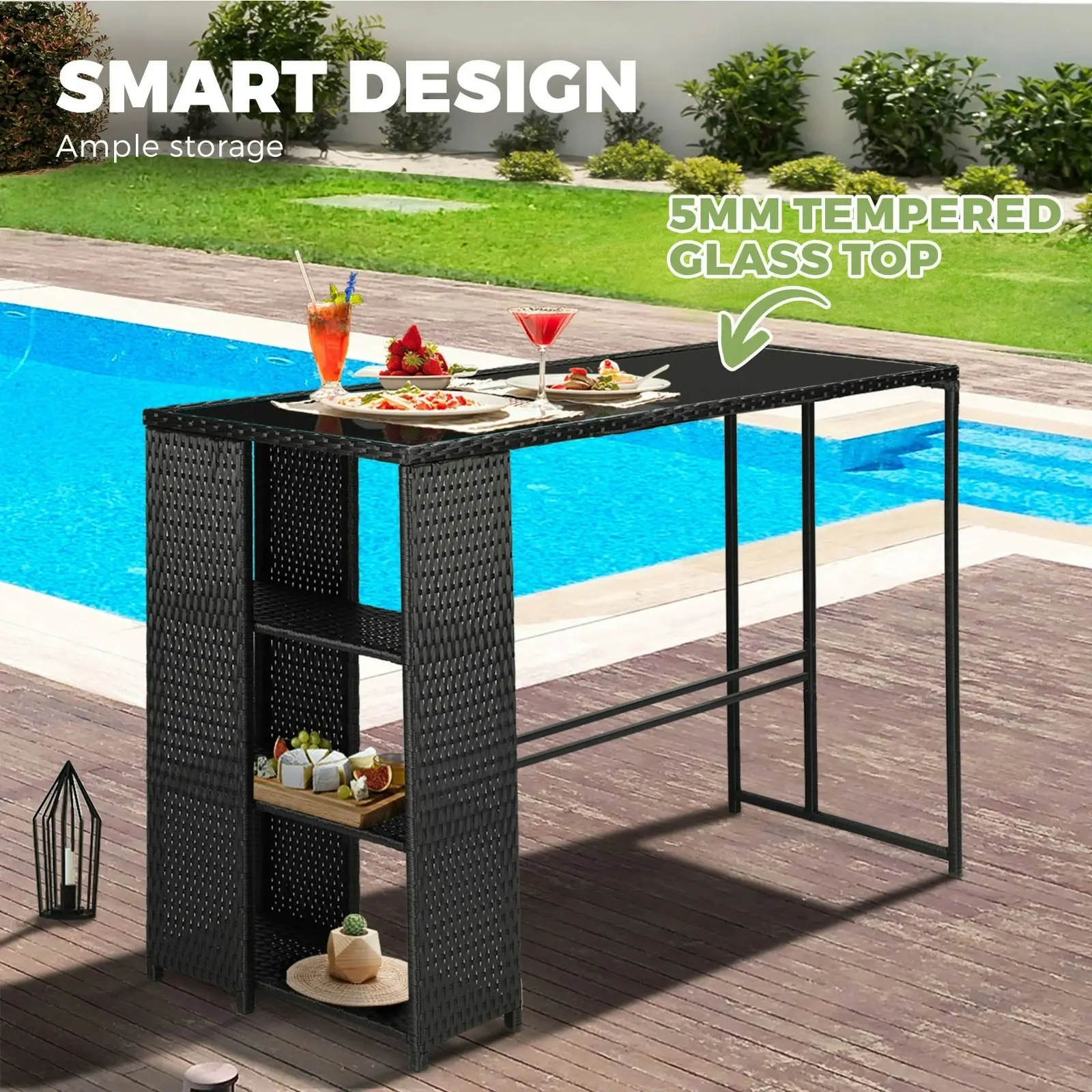 Livsip Rattan Outdoor Bar Table Furniture Cafe Table Patio Setting Dinning Table