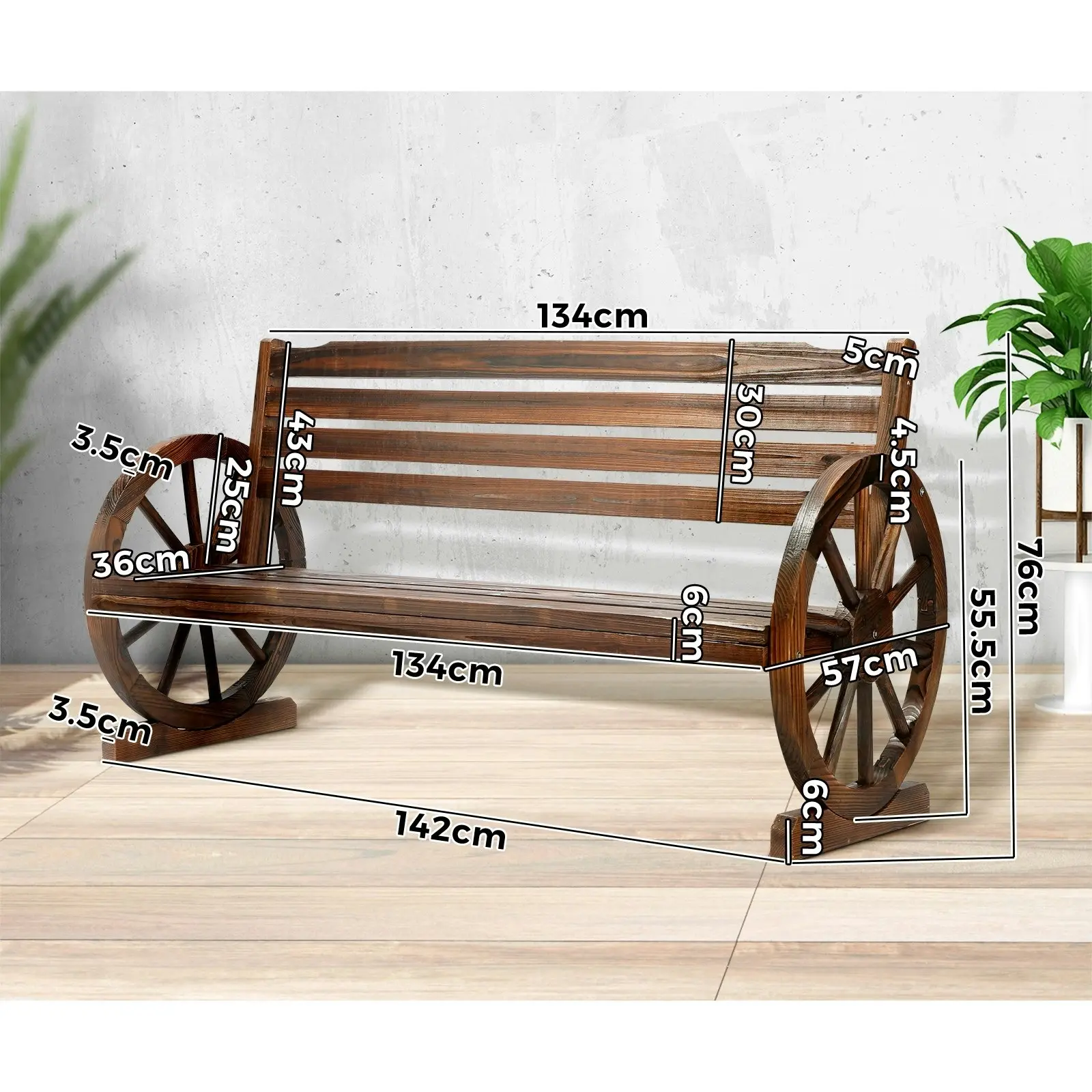 Livsip Garden Bench 3 Seater Outdoor Furniture Wooden Wagon Chair Patio Lounge