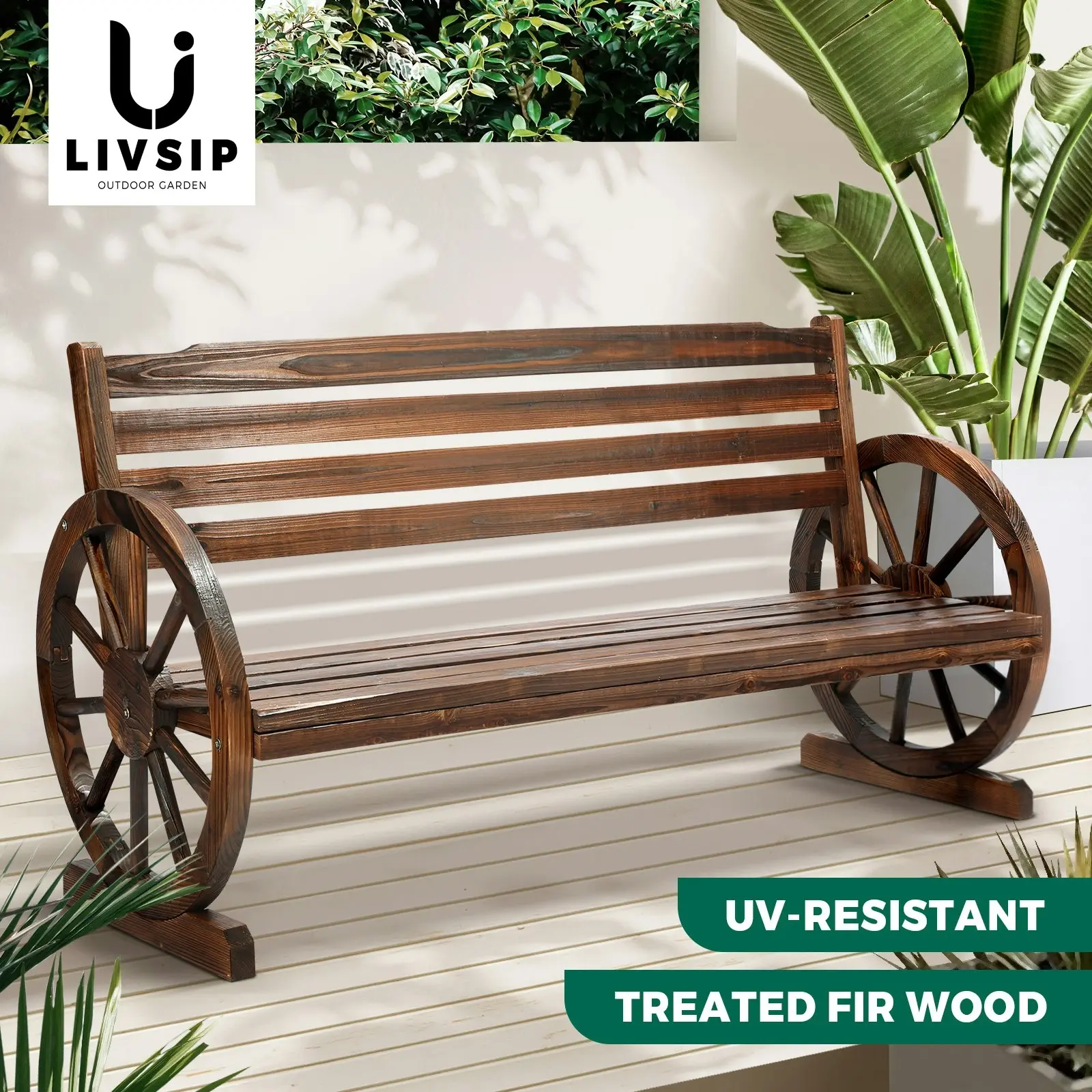 Livsip Garden Bench 3 Seater Outdoor Furniture Wooden Wagon Chair Patio Lounge