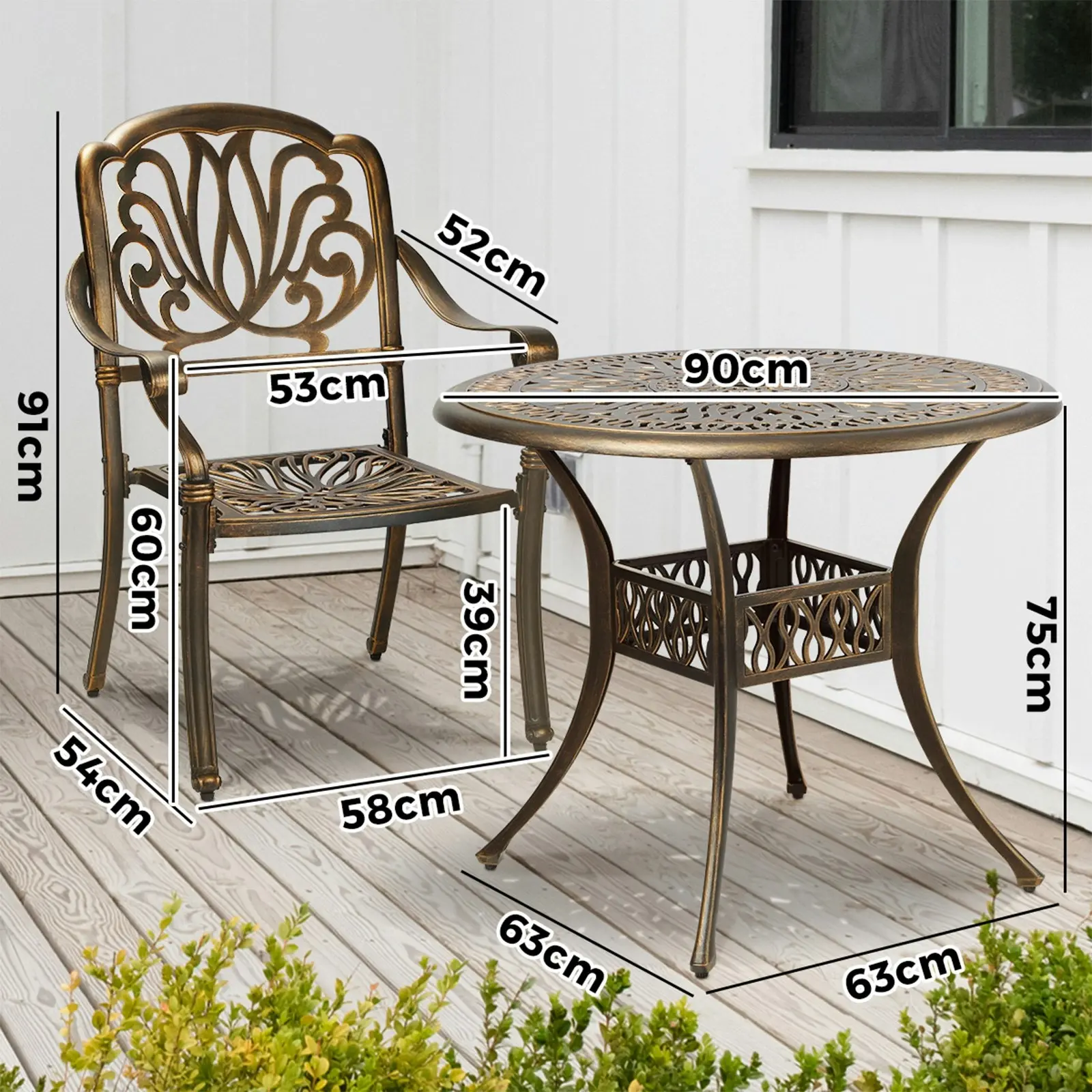 Livsip Outdoor Dining Chairs 3 Piece Bistro Set Cast Aluminium Patio Furniture