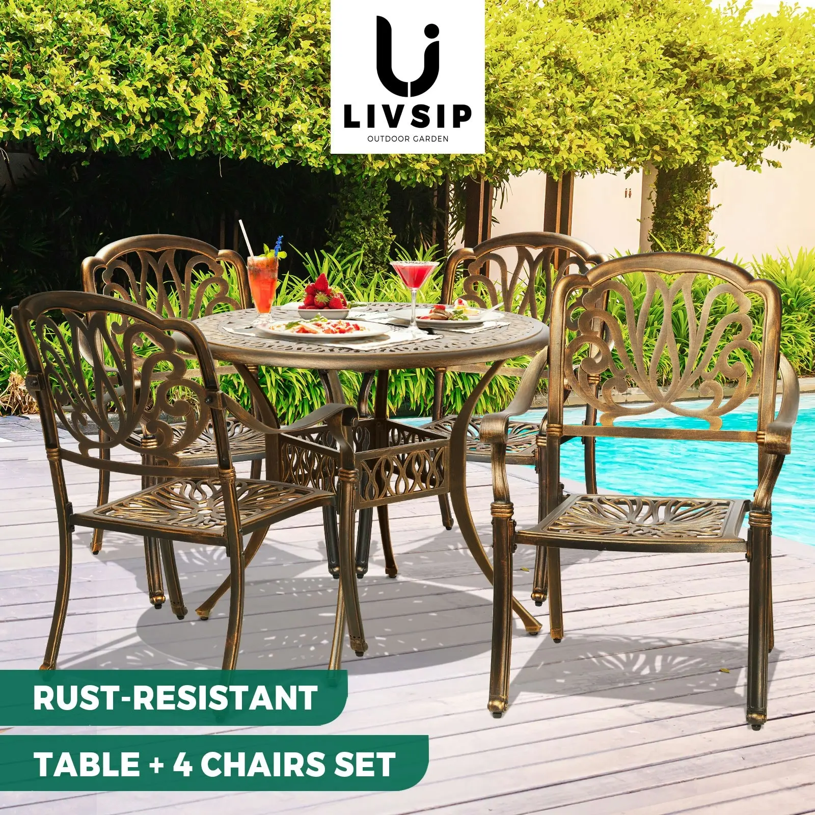 Livsip Outdoor Furniture 5 Piece Dining Set Chairs Table Bistro Set Patio Garden