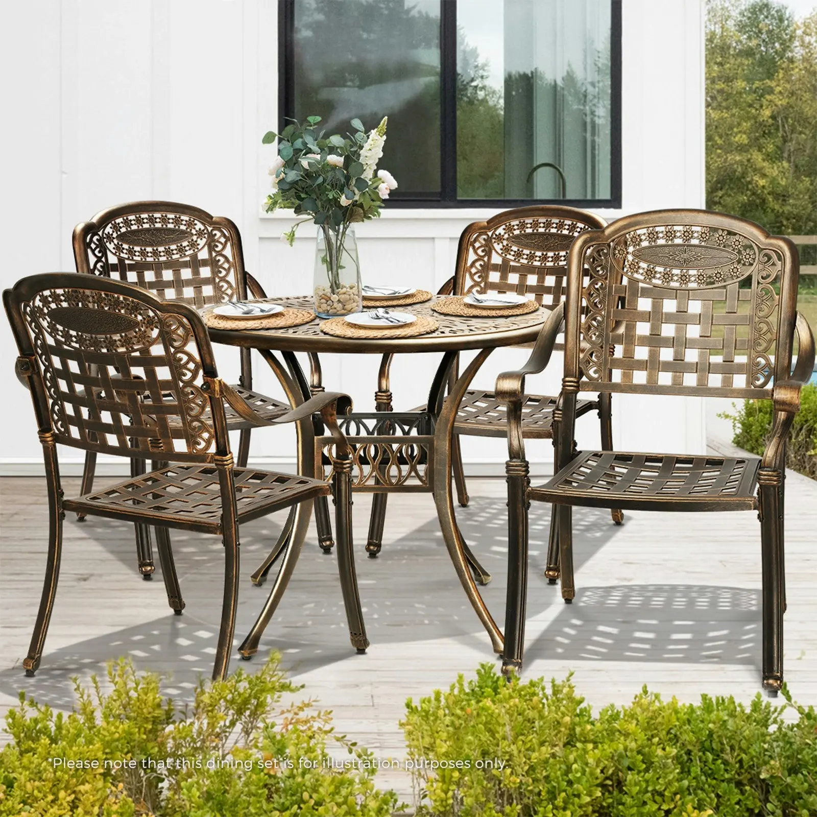 Livsip Outdoor Furniture Dining Chairs Cast Aluminium Garden Patio Chairs x2