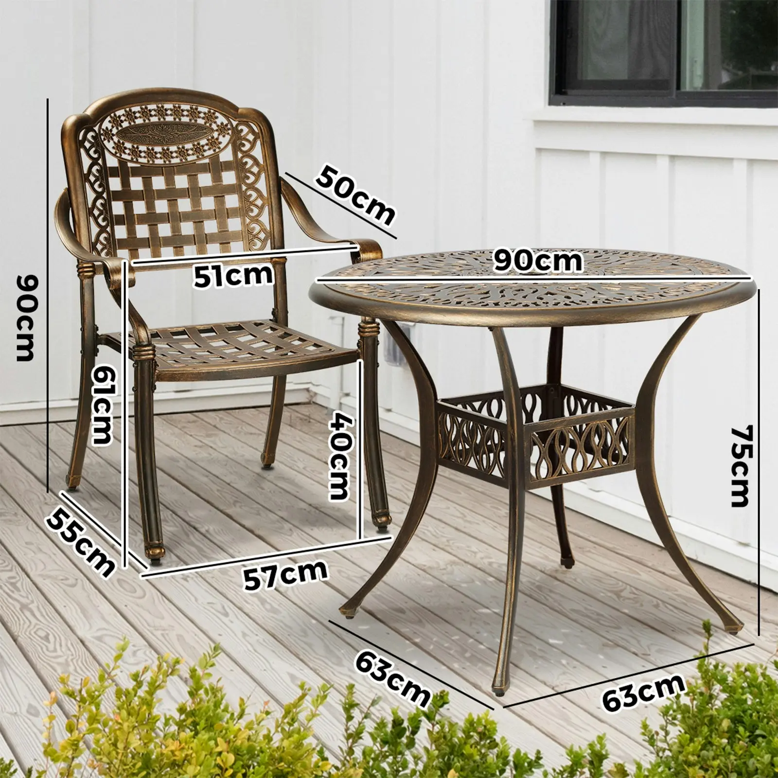 Livsip 3 Piece Outdoor Dining Chairs Bistro Set Cast Aluminium Patio Furniture