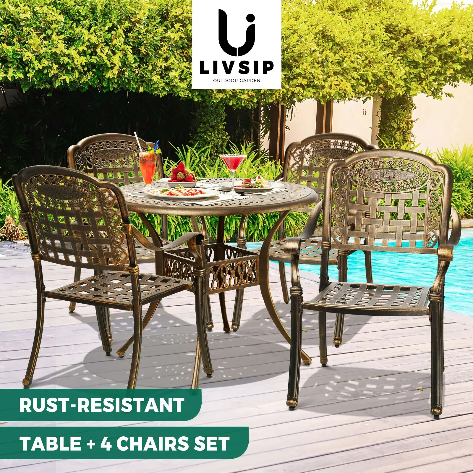 Livsip Outdoor Setting Dining Chairs Bistro Set Patio Garden Furniture 5 Piece