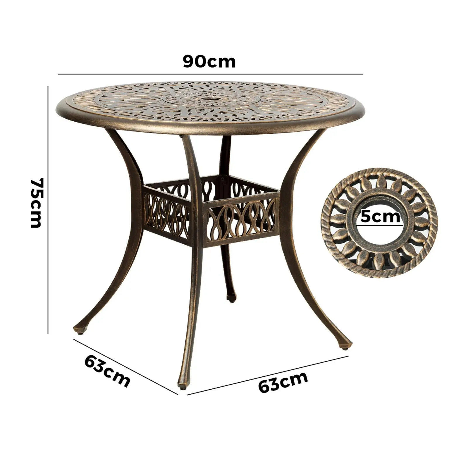 Livsip Garden Table Bronze Cast Aluminium Outdoor Patio Dining Side Table 75cm