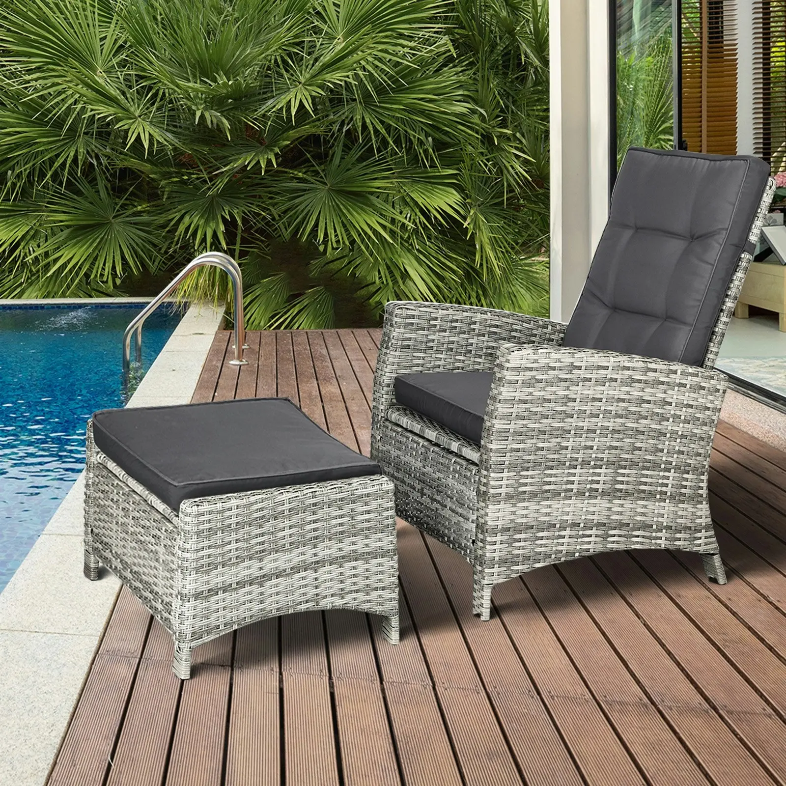 Livsip Recliner Chairs Outdoor Sun Lounger Setting Wicker Sofa Patio Furniture