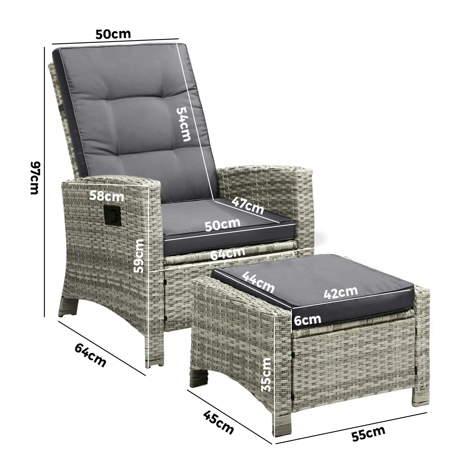 Livsip Recliner Chairs Outdoor Sun Lounger Setting Wicker Sofa Patio Furniture