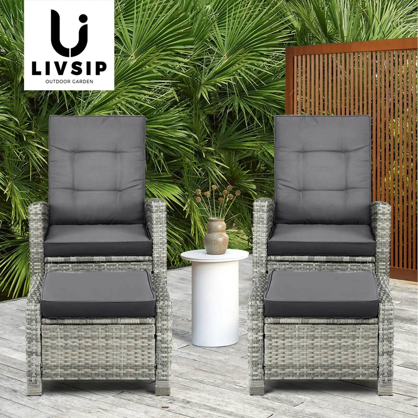 Livsip Recliner Chairs Outdoor Sun Lounger Setting Wicker Sofa Patio Furniture