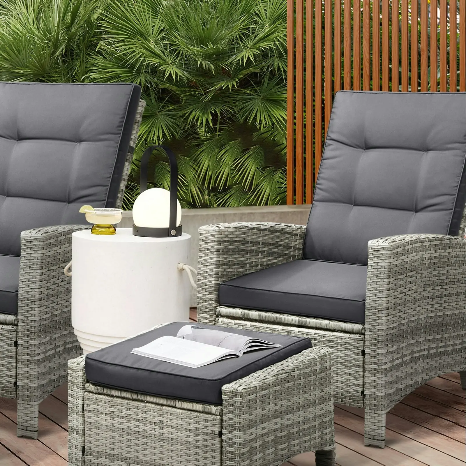 Livsip Recliner Chairs Outdoor Sun Lounger Setting Wicker Sofa Patio Furniture