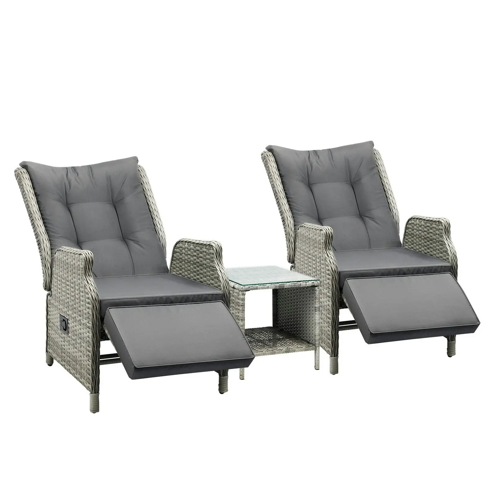 Livsip Outdoor Recliners Sun Lounger & Table Outdoor Patio Furniture Set of 3