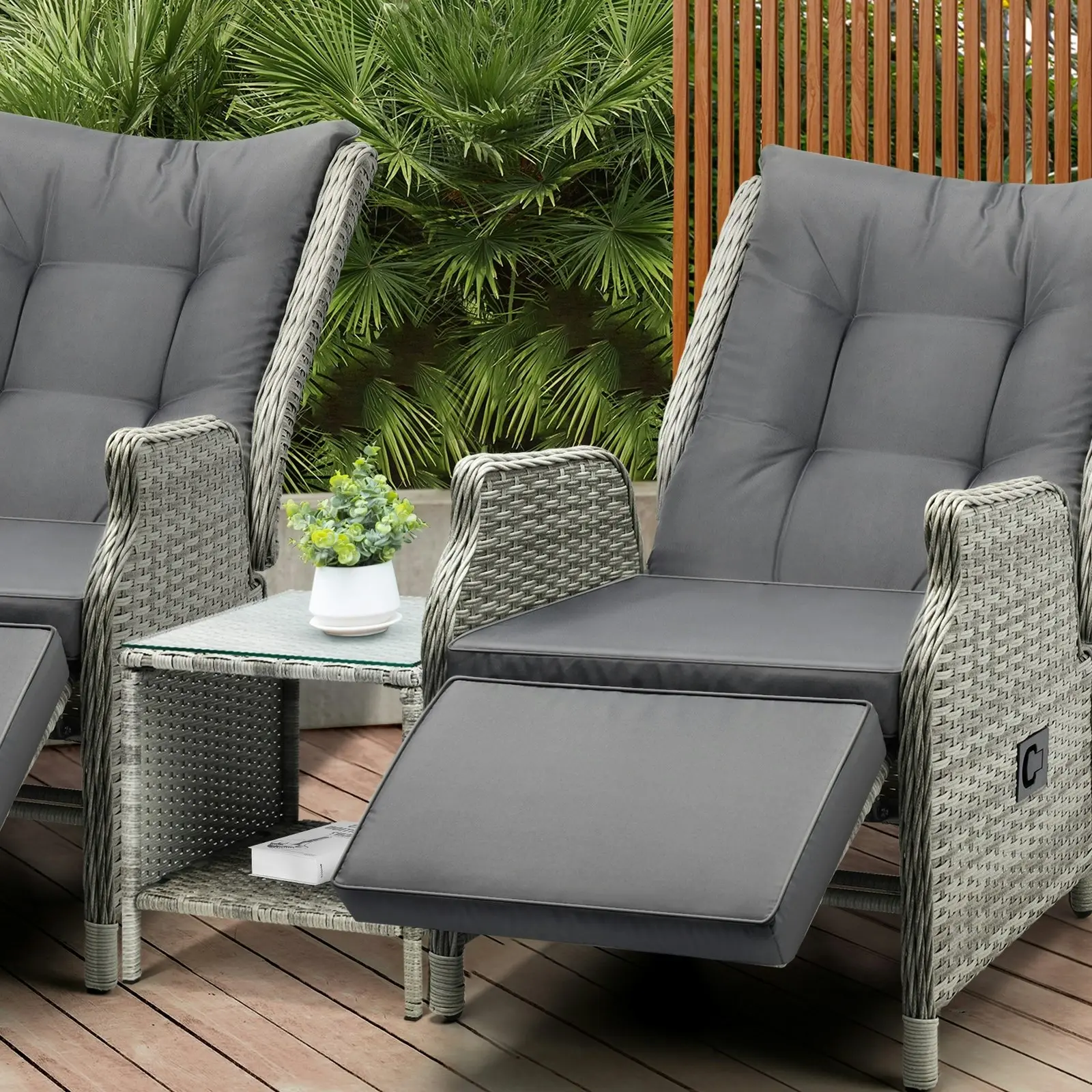 Livsip Outdoor Recliners Sun Lounger & Table Outdoor Patio Furniture Set of 3