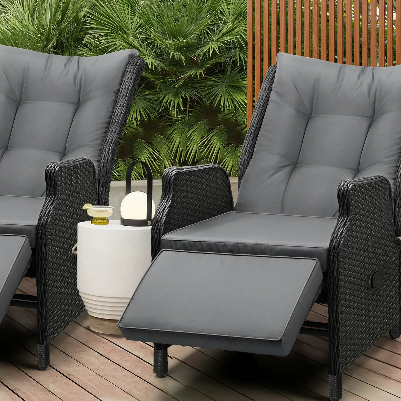 Livsip Sun Lounge Recliner Chairs Outdoor Furniture Patio Wicker Sofa 2 Piece