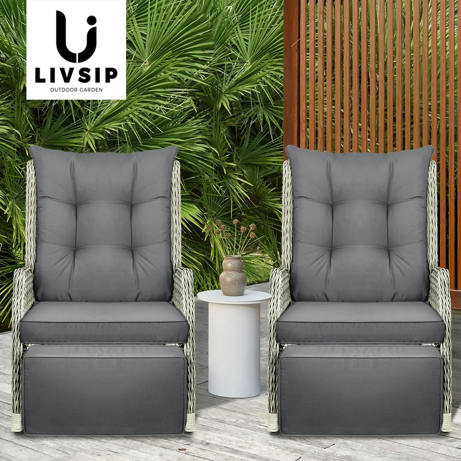 Livsip Recliner Chairs Outdoor Sun Lounge Wicker Garden Sofa Patio Furniture