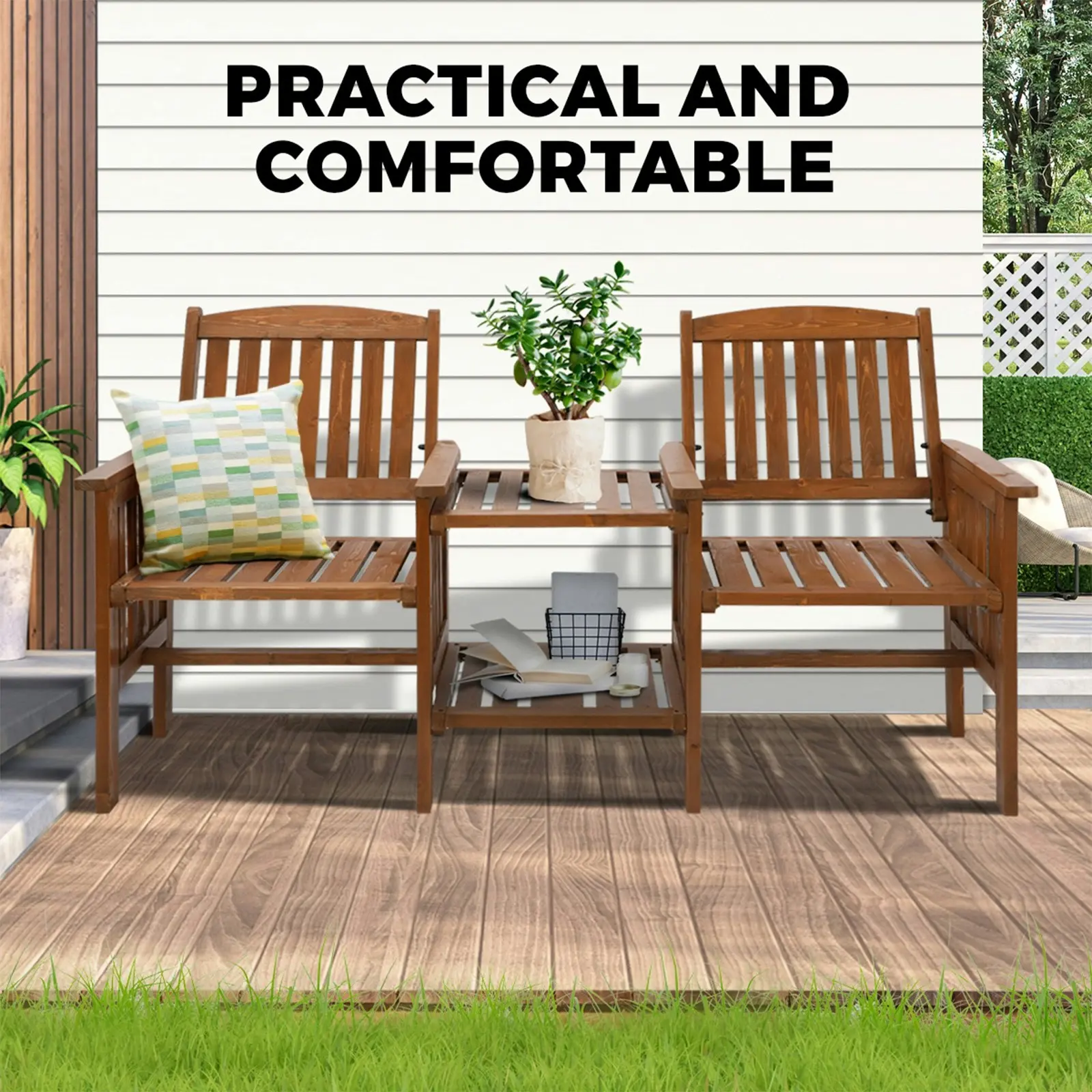 Livsip Wooden Garden Bench Chair & Table Loveseat Outdoor Furniture Patio