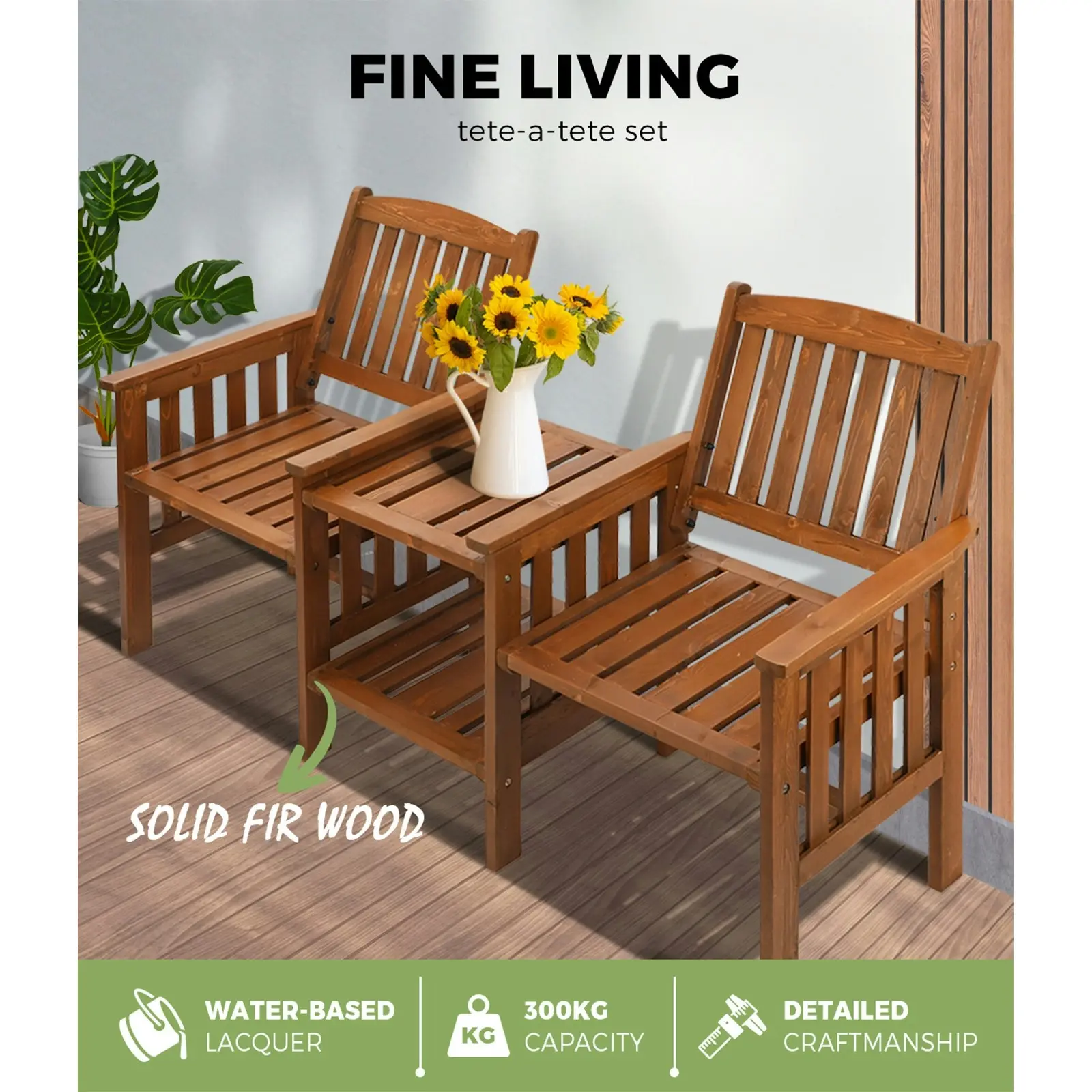 Livsip Wooden Garden Bench Chair & Table Loveseat Outdoor Furniture Patio