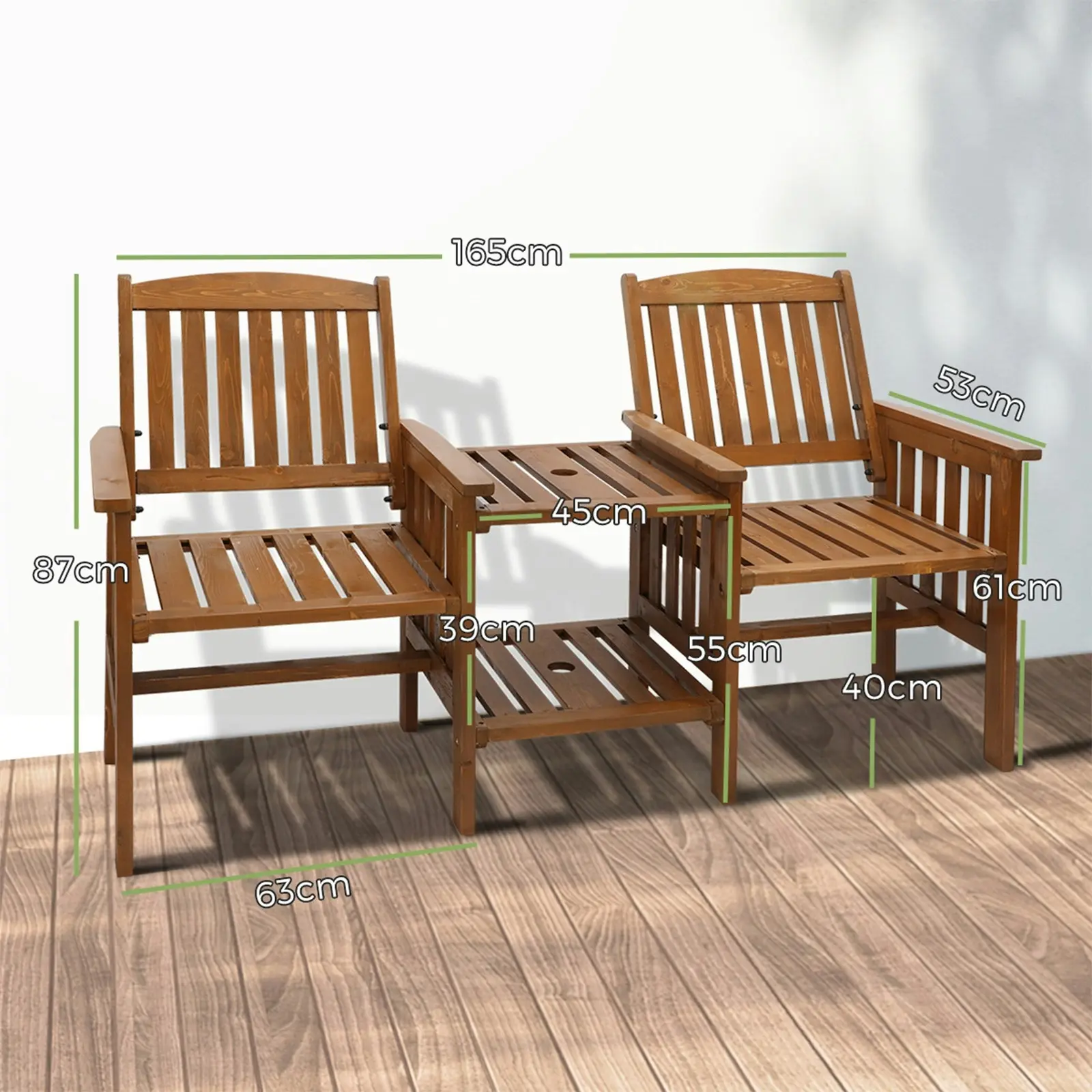 Livsip Wooden Garden Bench Chair & Table Loveseat Outdoor Furniture Patio