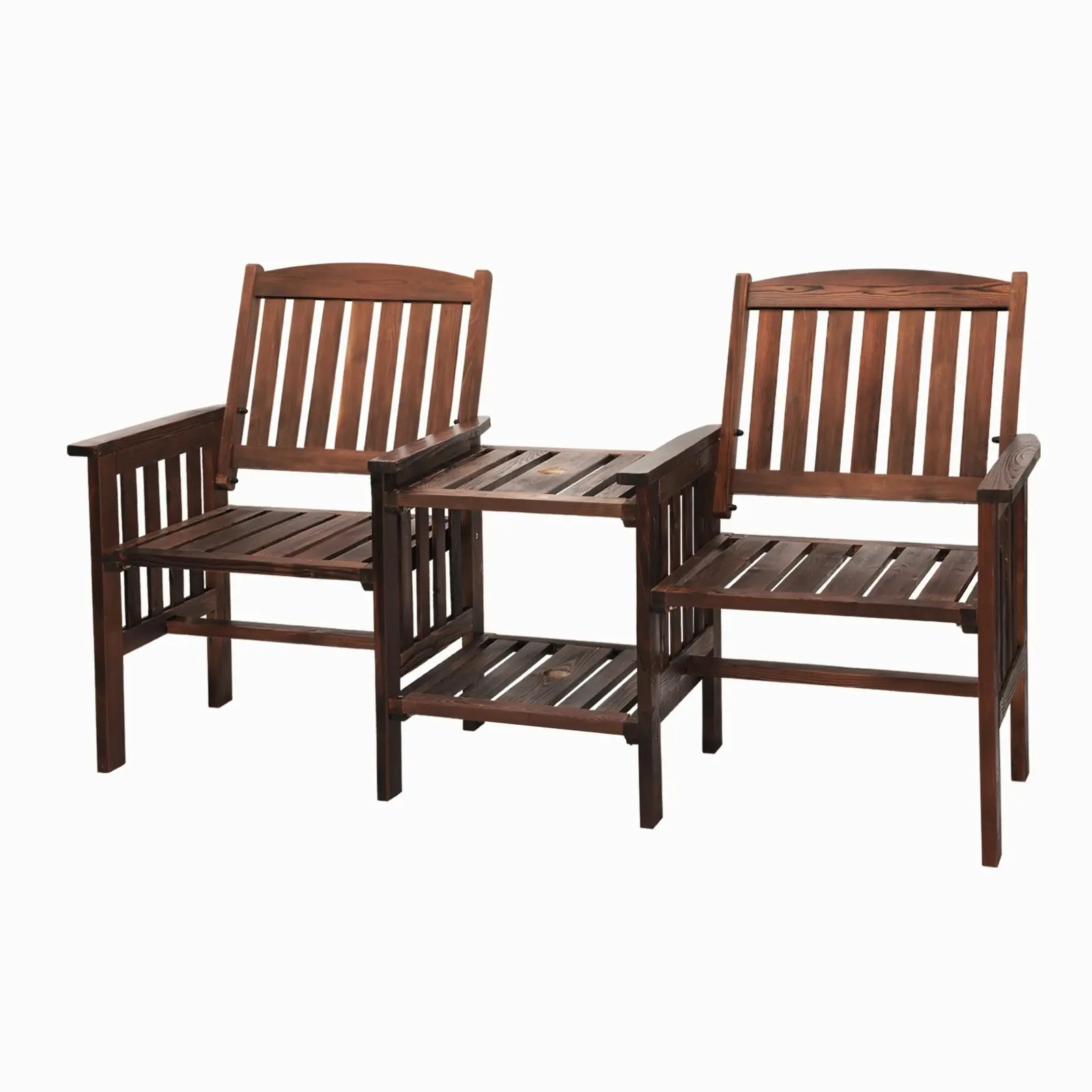 Livsip Outdoor Wooden Chair Garden Bench 2 Seat & Table Loveseat Patio Furniture