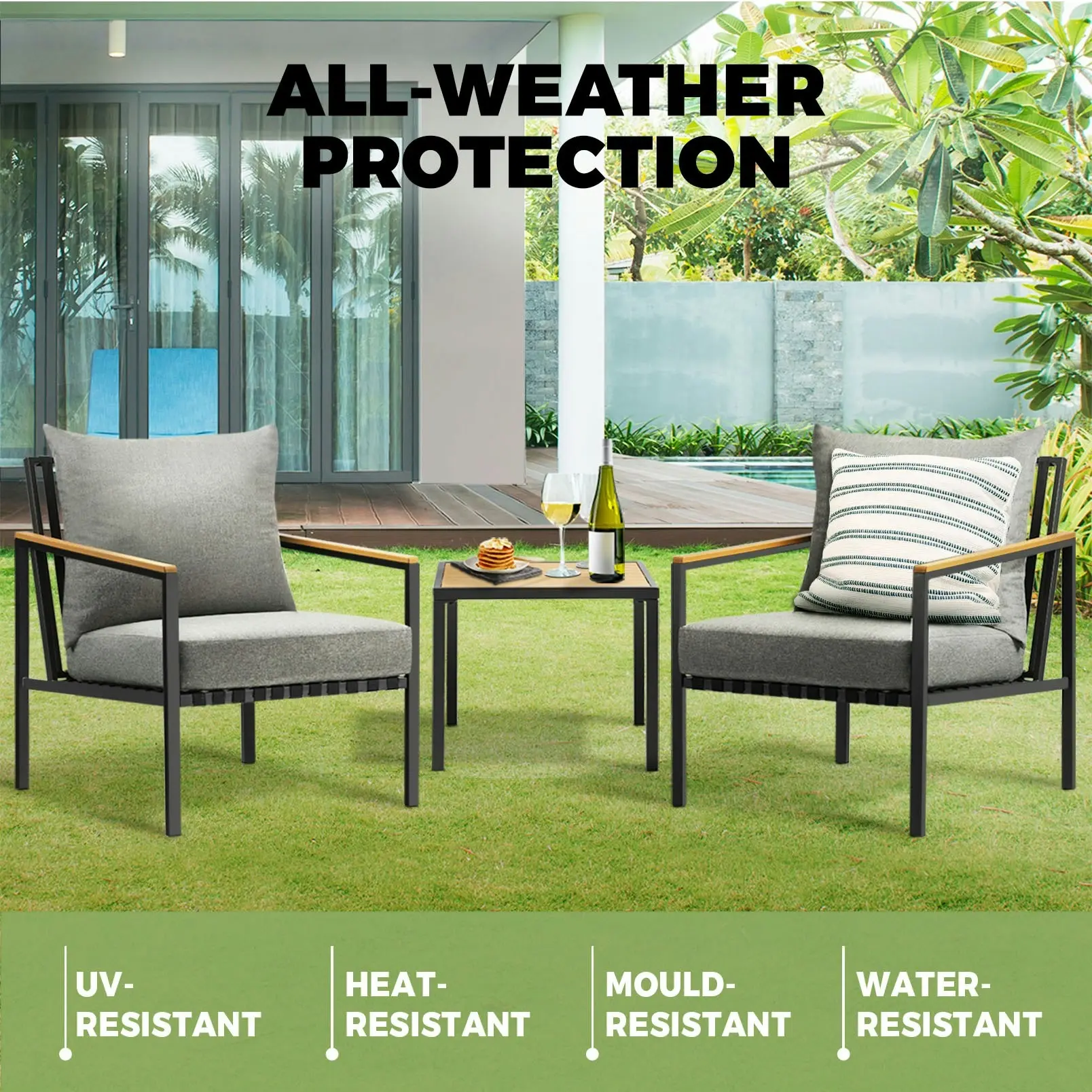 Livsip Outdoor Furniture 3 Piece Setting Garden Bistro Set Dining Chairs Patio