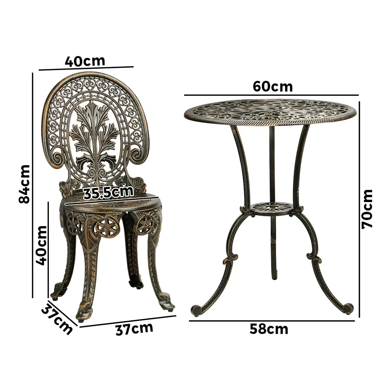 Livsip Outdoor Furniture Bistro Set 3pcs Chair Table Cast Aluminium Patio Garden