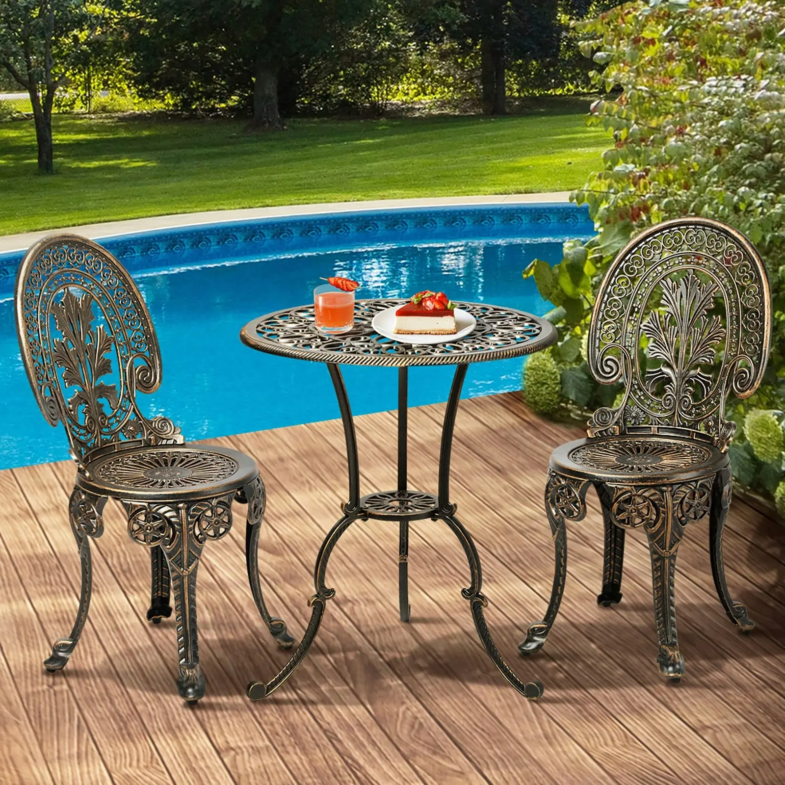 Livsip Outdoor Furniture Bistro Set 3pcs Chair Table Cast Aluminium Patio Garden