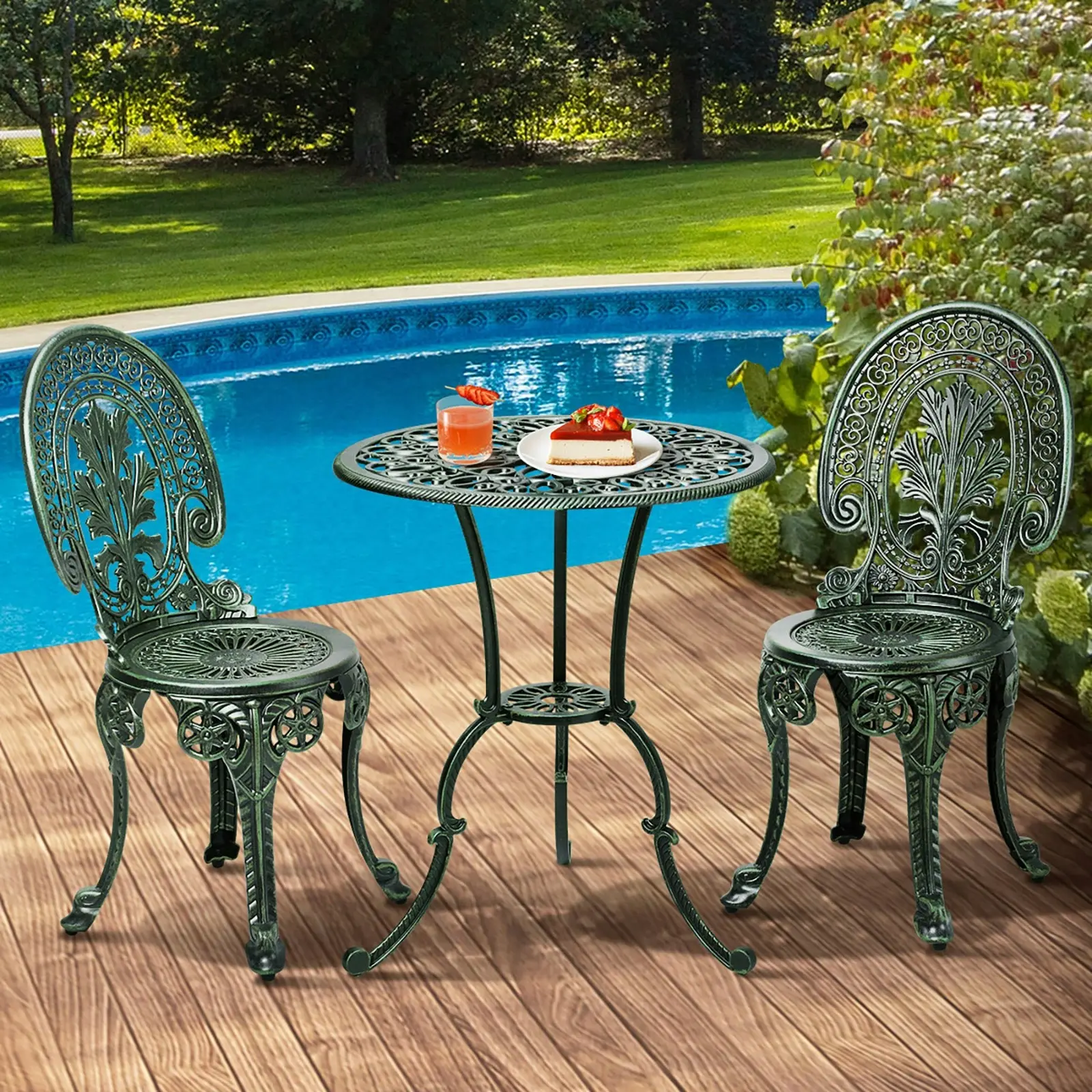 Livsip Bistro Setting Outdoor Cast Aluminium Table Chair Garden Furniture 3Piece