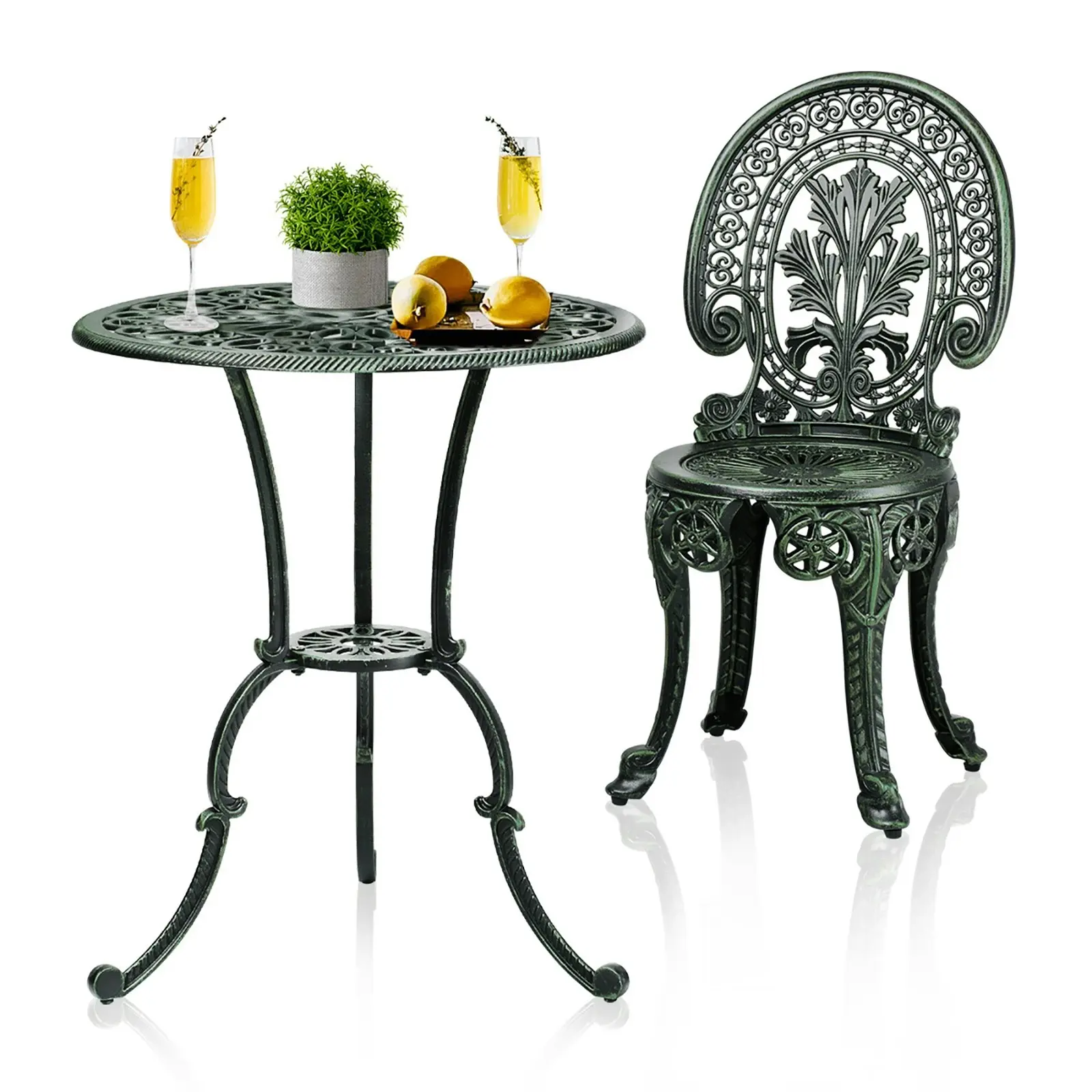 Livsip Bistro Setting Outdoor Cast Aluminium Table Chair Garden Furniture 3Piece