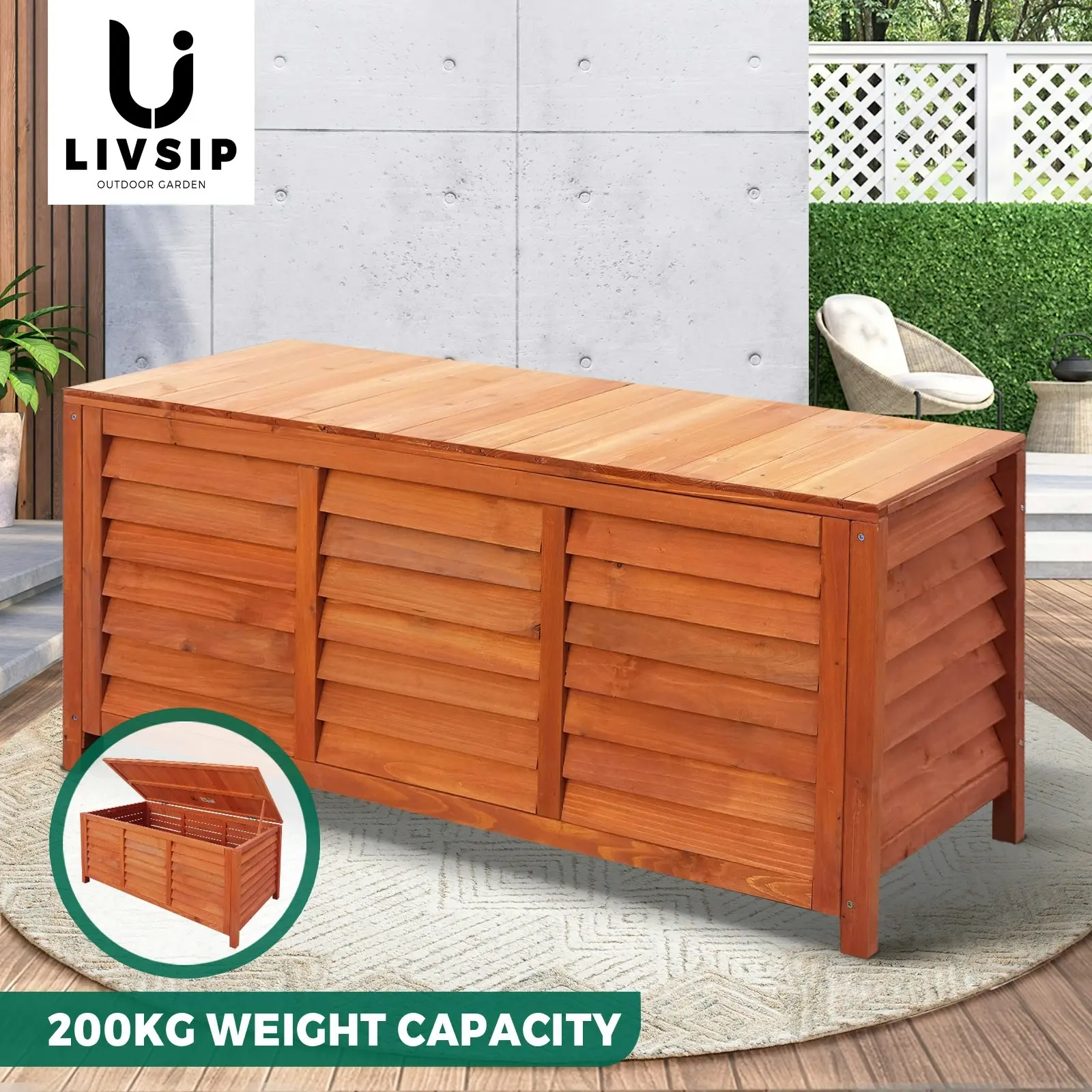 Livsip Outdoor Storage Box Garden Bench Wooden Chest Toy Tool Chair Furniture