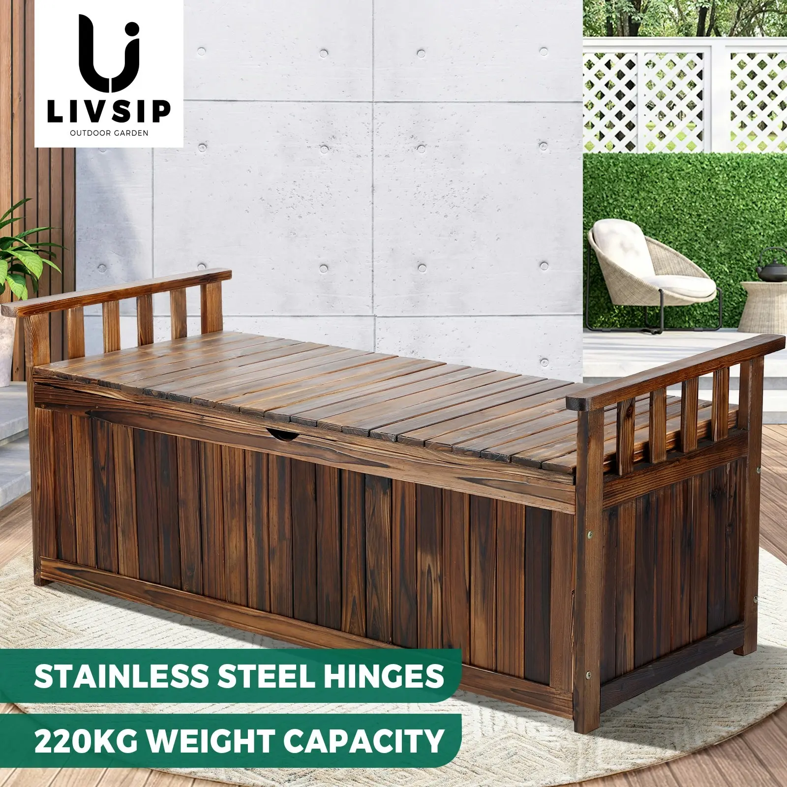 Livsip Outdoor Storage Box Garden Bench Wooden Chest Tool Container Cabinet XL